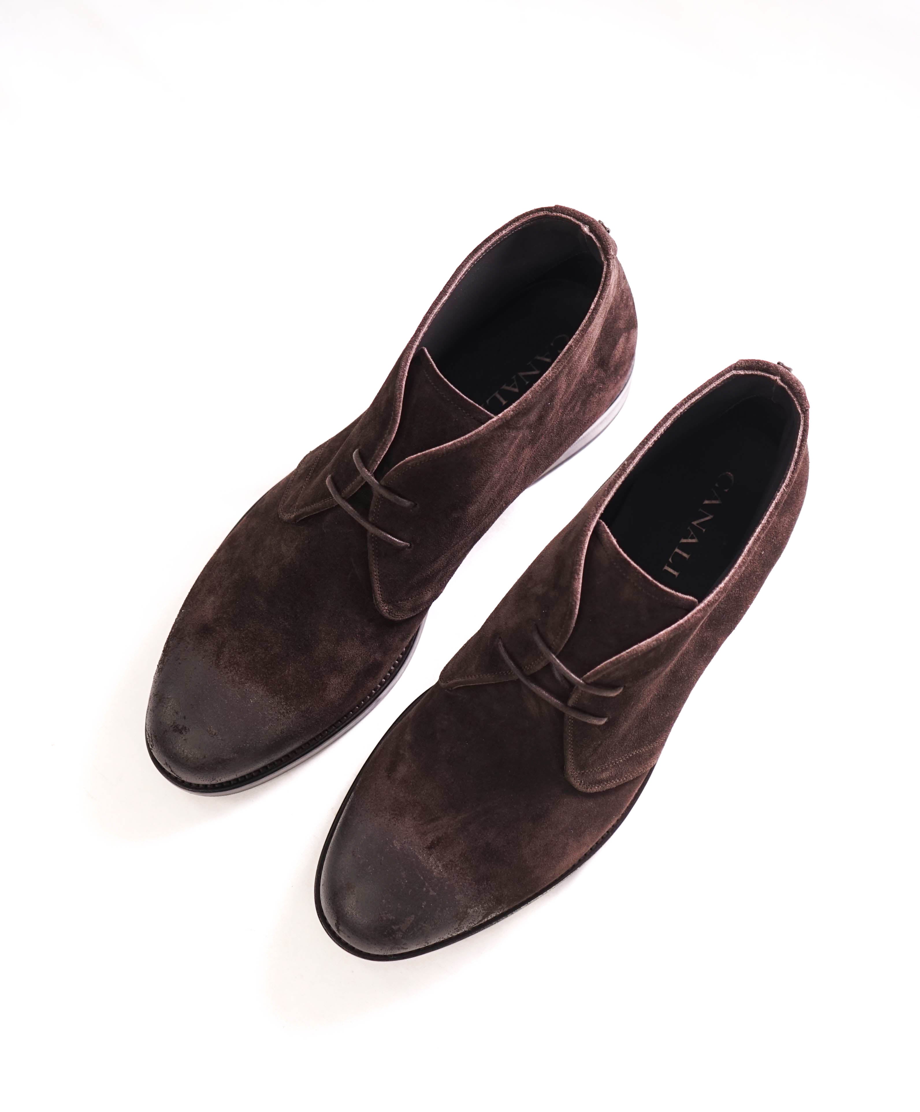 $700 CANALI - Brown Distressed Suede Lace-Up Ankle Boots - 10 US (43 EU)