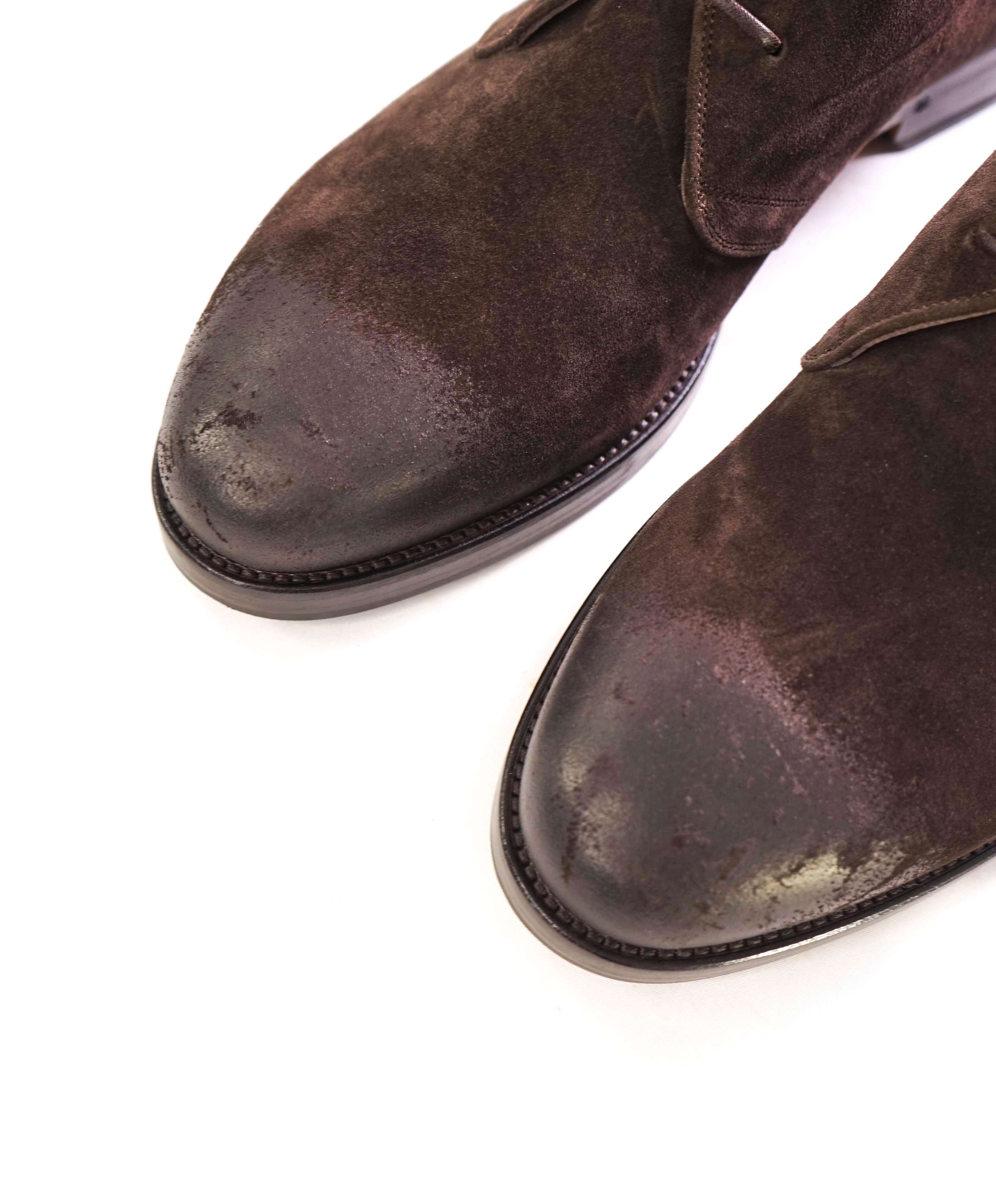 $700 CANALI - Brown Distressed Suede Lace-Up Ankle Boots - 10 US (43 EU)