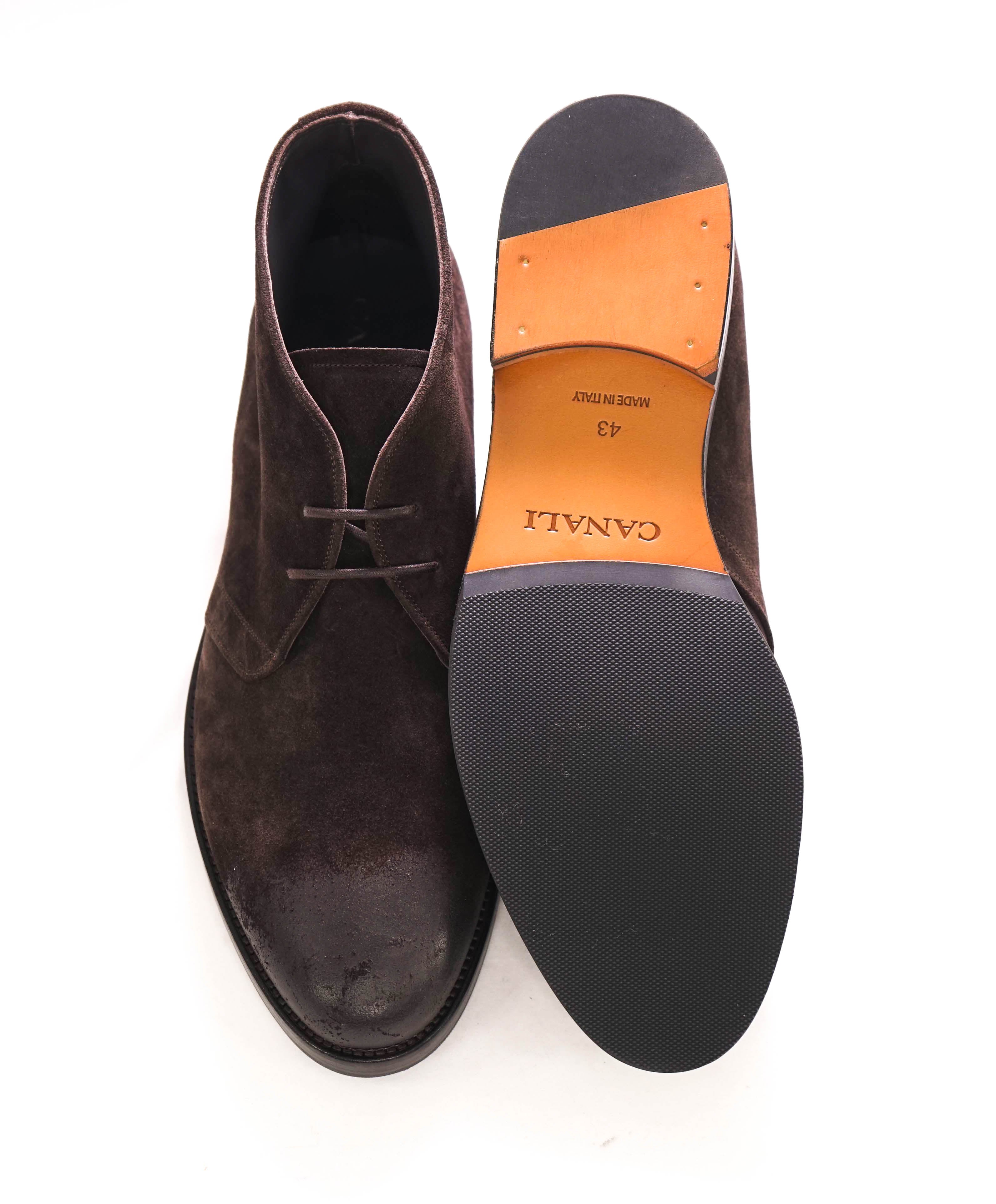 $700 CANALI - Brown Distressed Suede Lace-Up Ankle Boots - 10 US (43 EU)