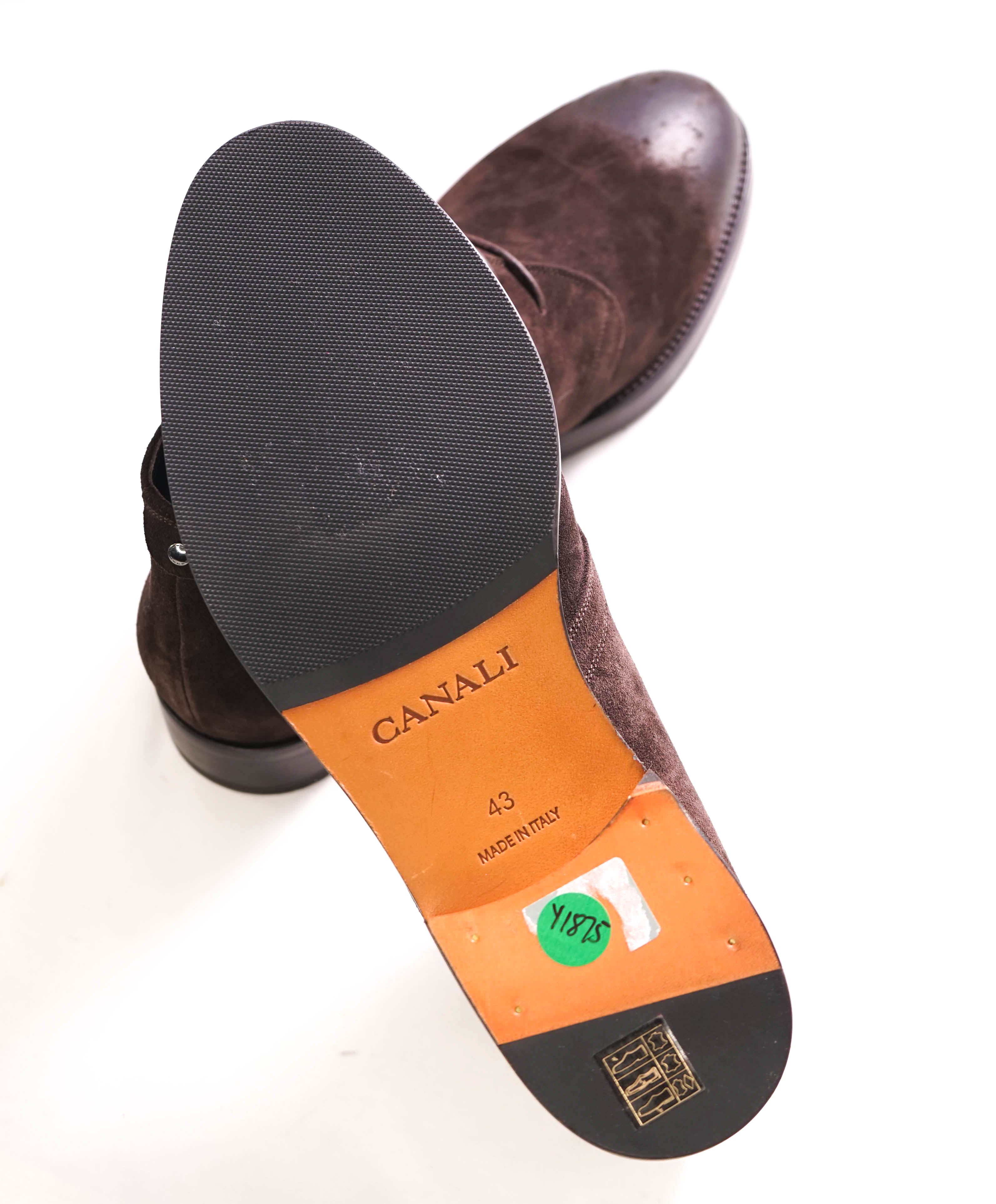 $700 CANALI - Brown Distressed Suede Lace-Up Ankle Boots - 10 US (43 EU)