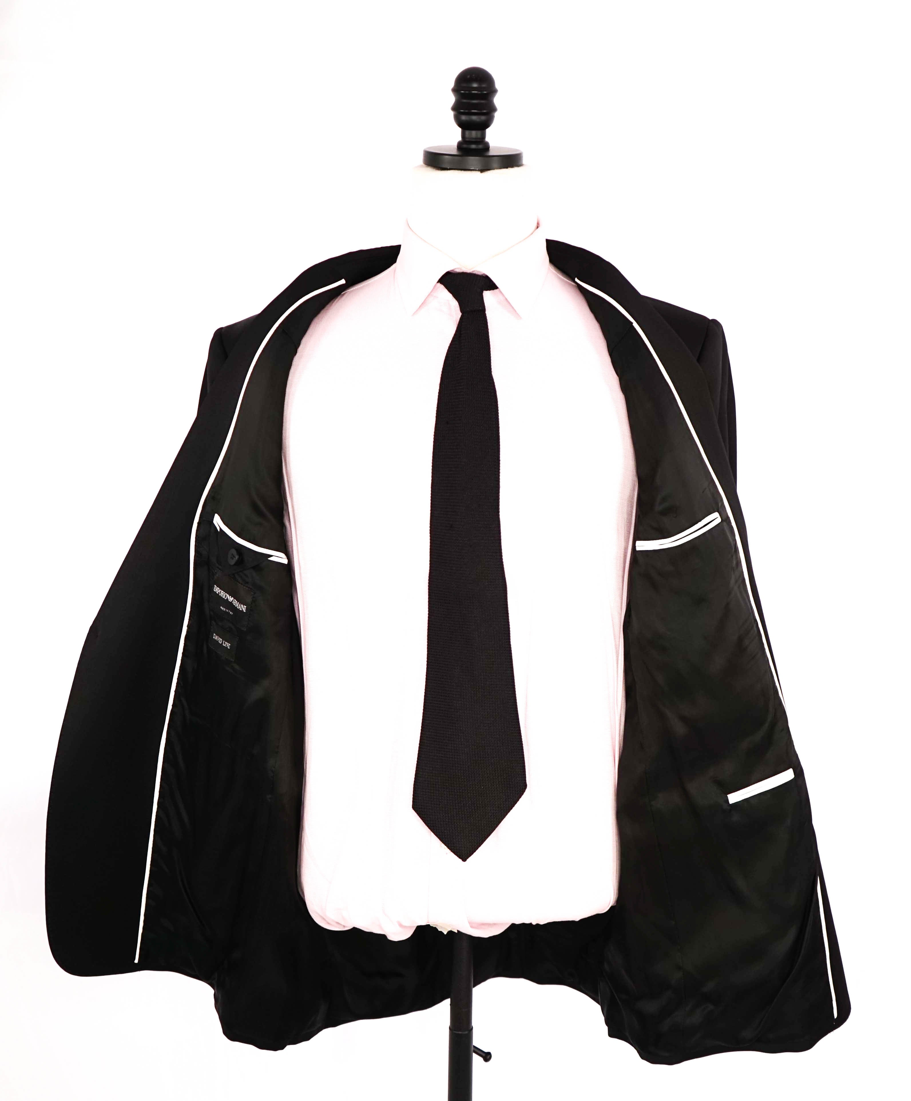 $1,595 EMPORIO ARMANI- Black *DAVID LINE* Peak Lapel 1-Btn Blazer - 48R
