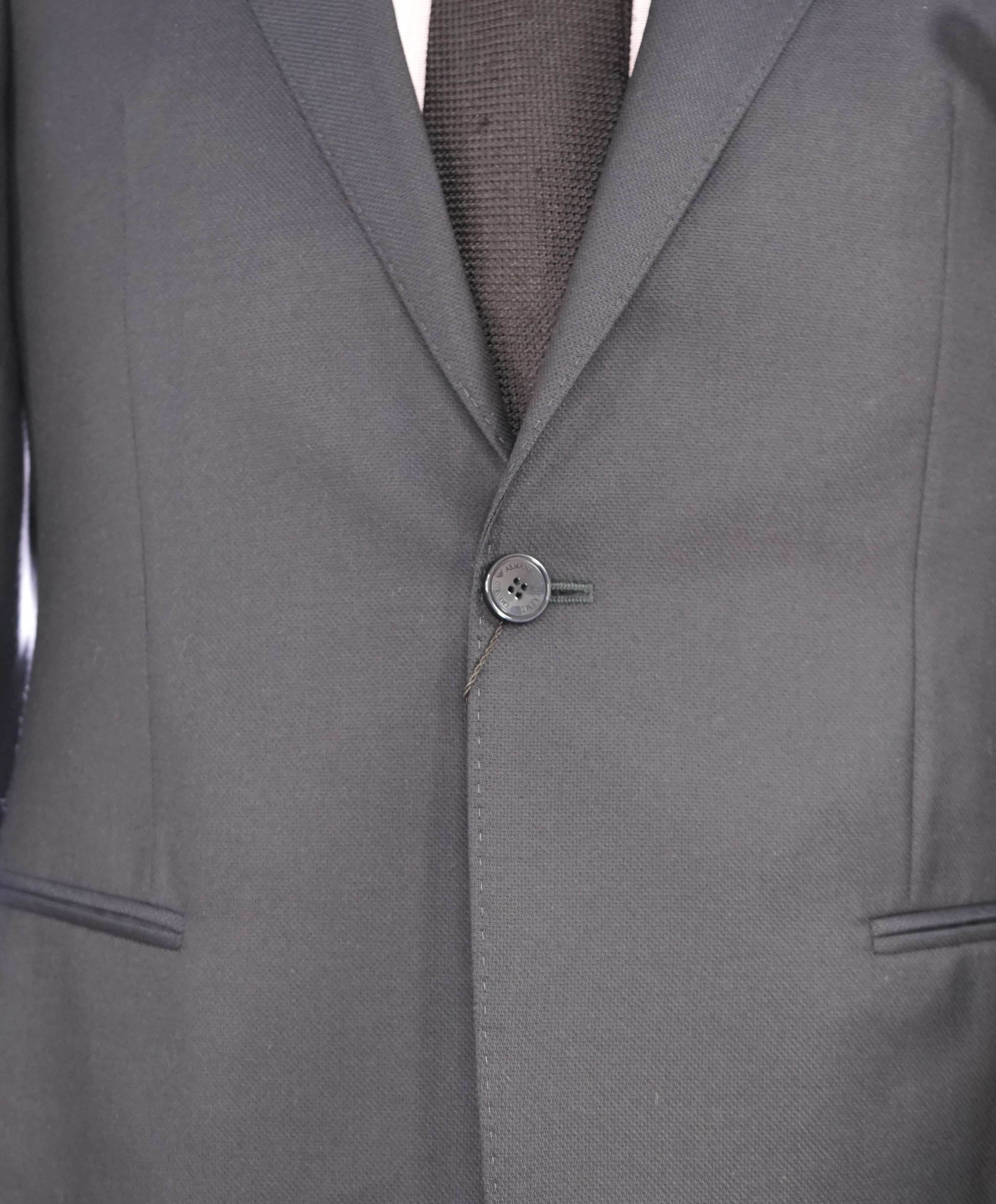 $1,995 EMPORIO ARMANI - 1-Btn "SUPREME" Super 130's “G LINE” Black Suit - 40R