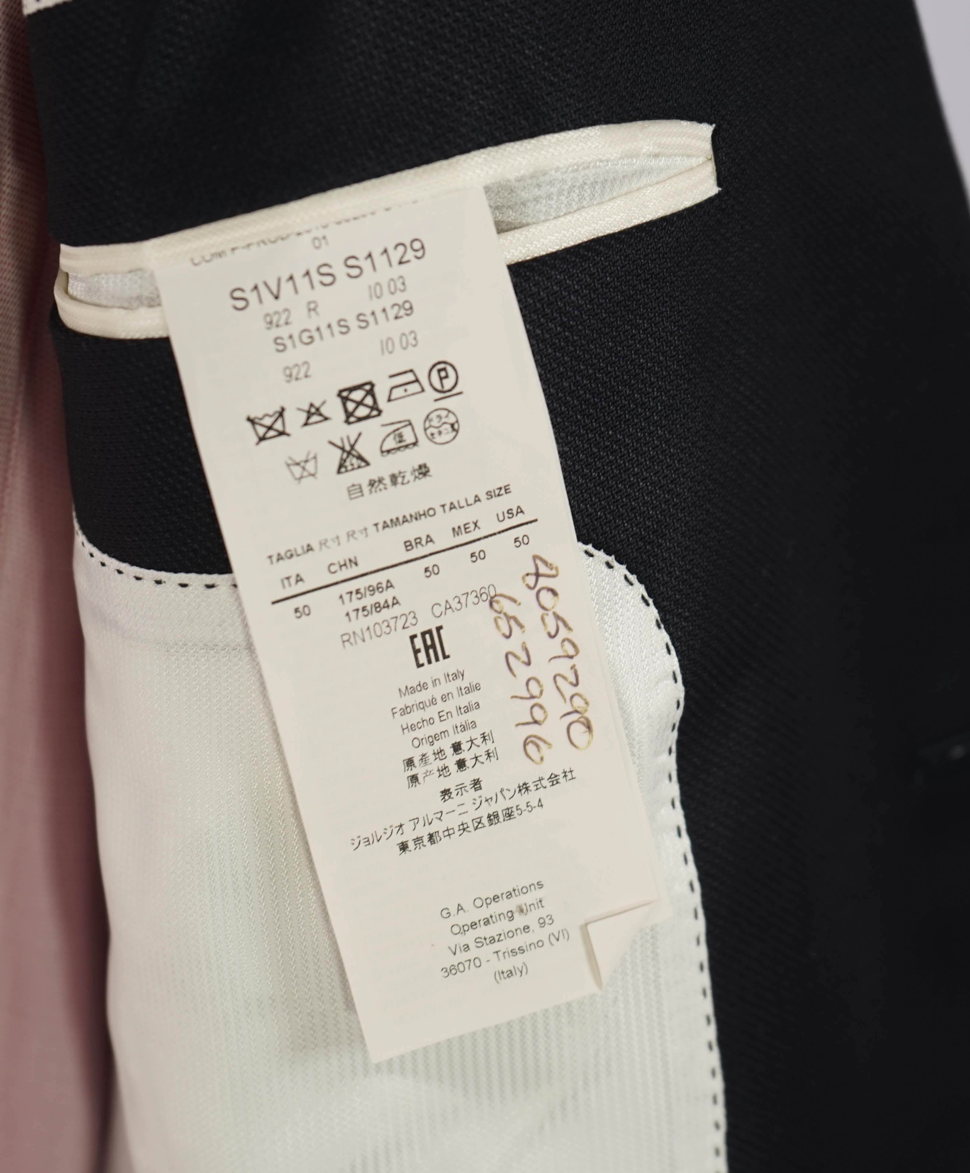 $1,995 EMPORIO ARMANI - 1-Btn "SUPREME" Super 130's “G LINE” Black Suit - 40R