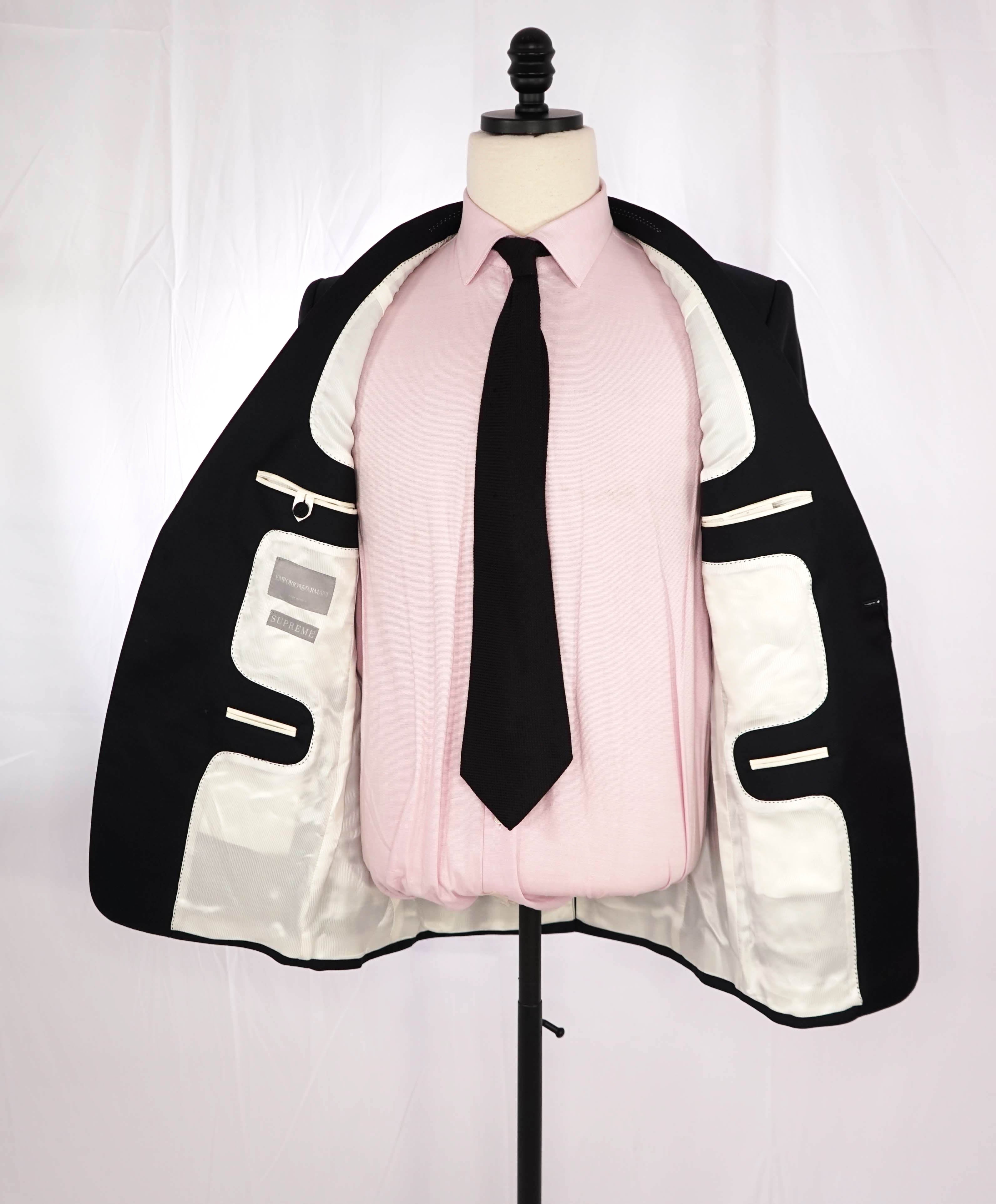 $1,995 EMPORIO ARMANI - 1-Btn "SUPREME" Super 130's “G LINE” Black Suit - 40R