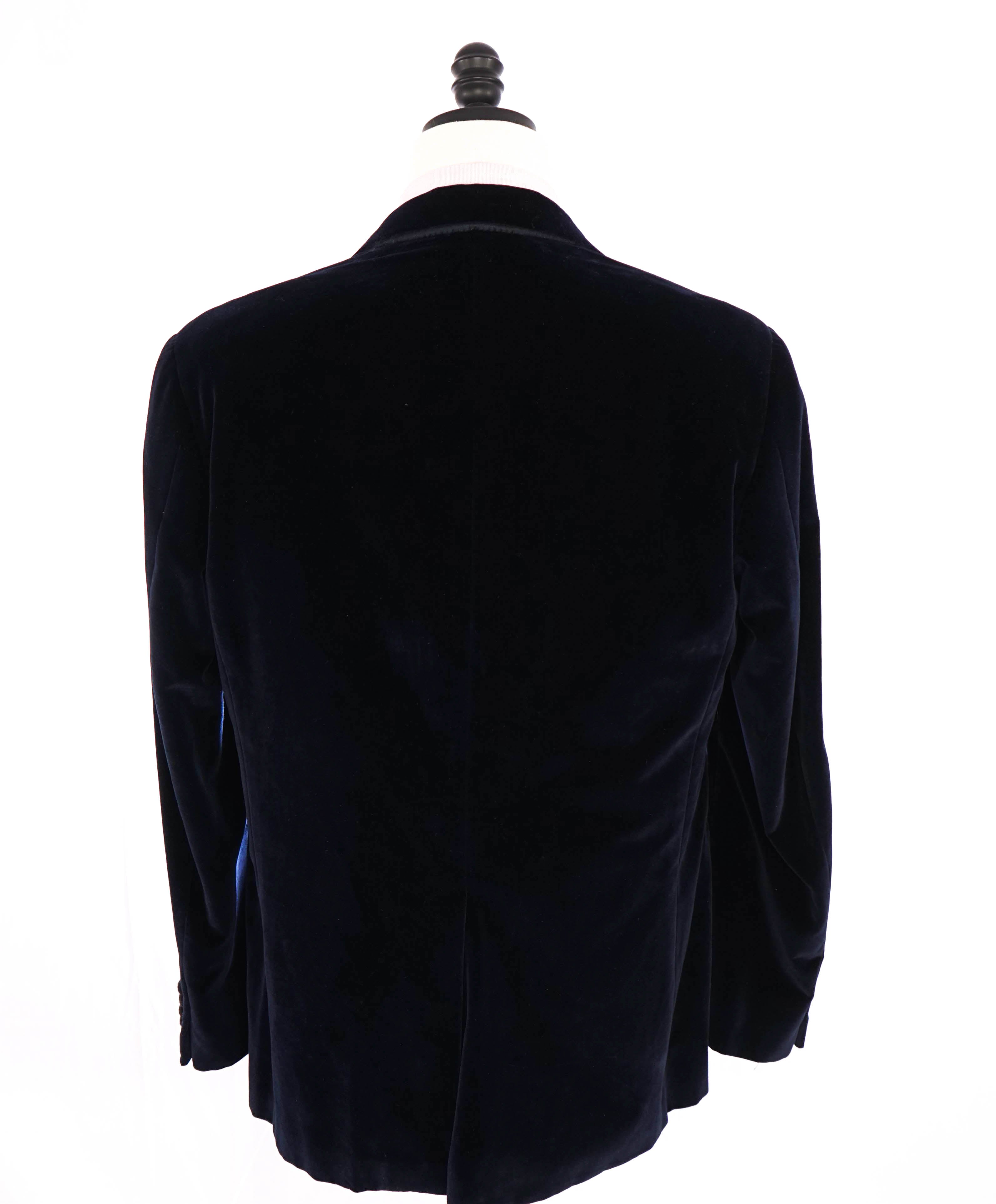 CANALI - Velvet Navy & Gray FLANNEL Peak Lapels Dinner/Smoking Jacket - 42R