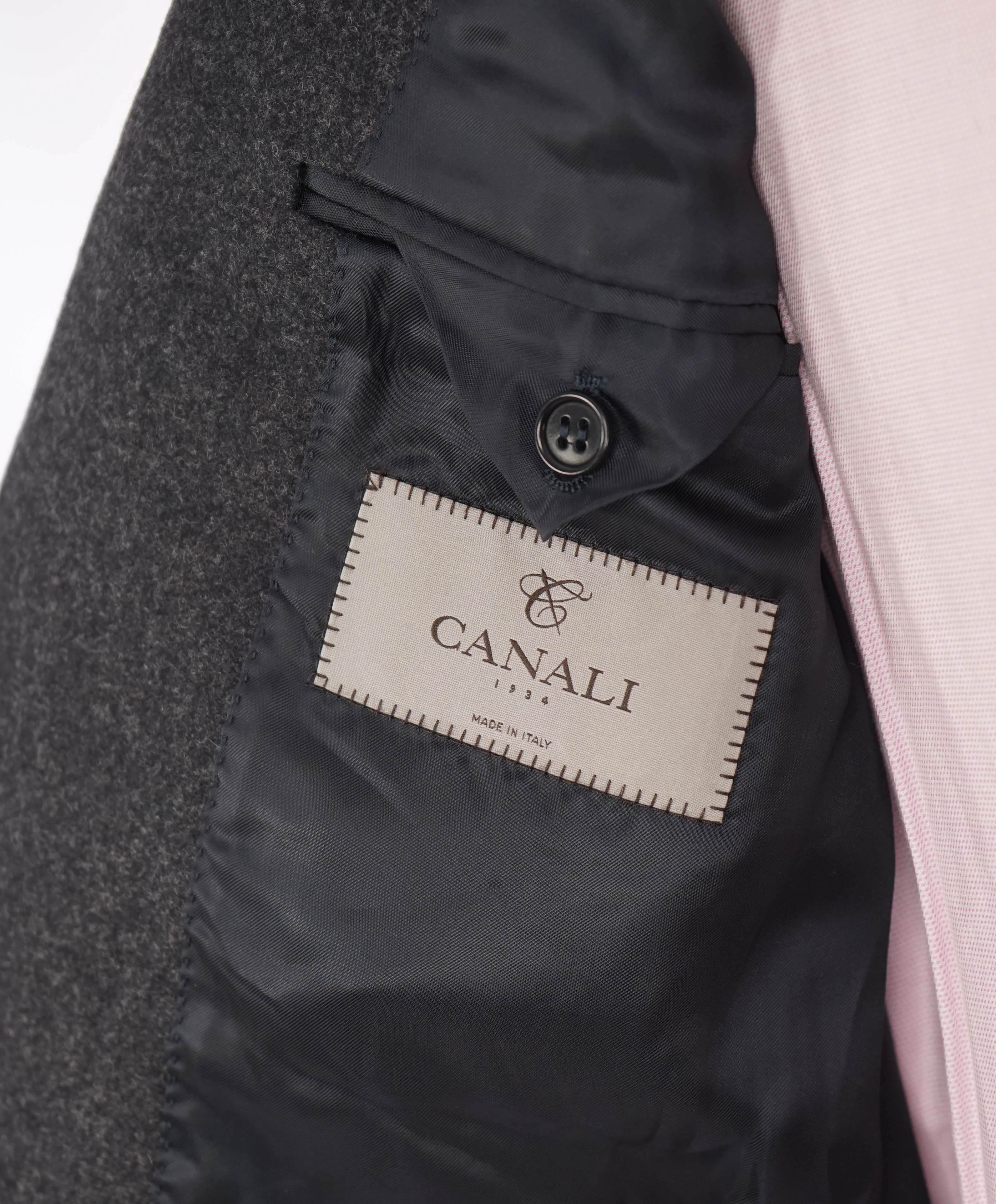 CANALI - Velvet Navy & Gray FLANNEL Peak Lapels Dinner/Smoking Jacket - 42R