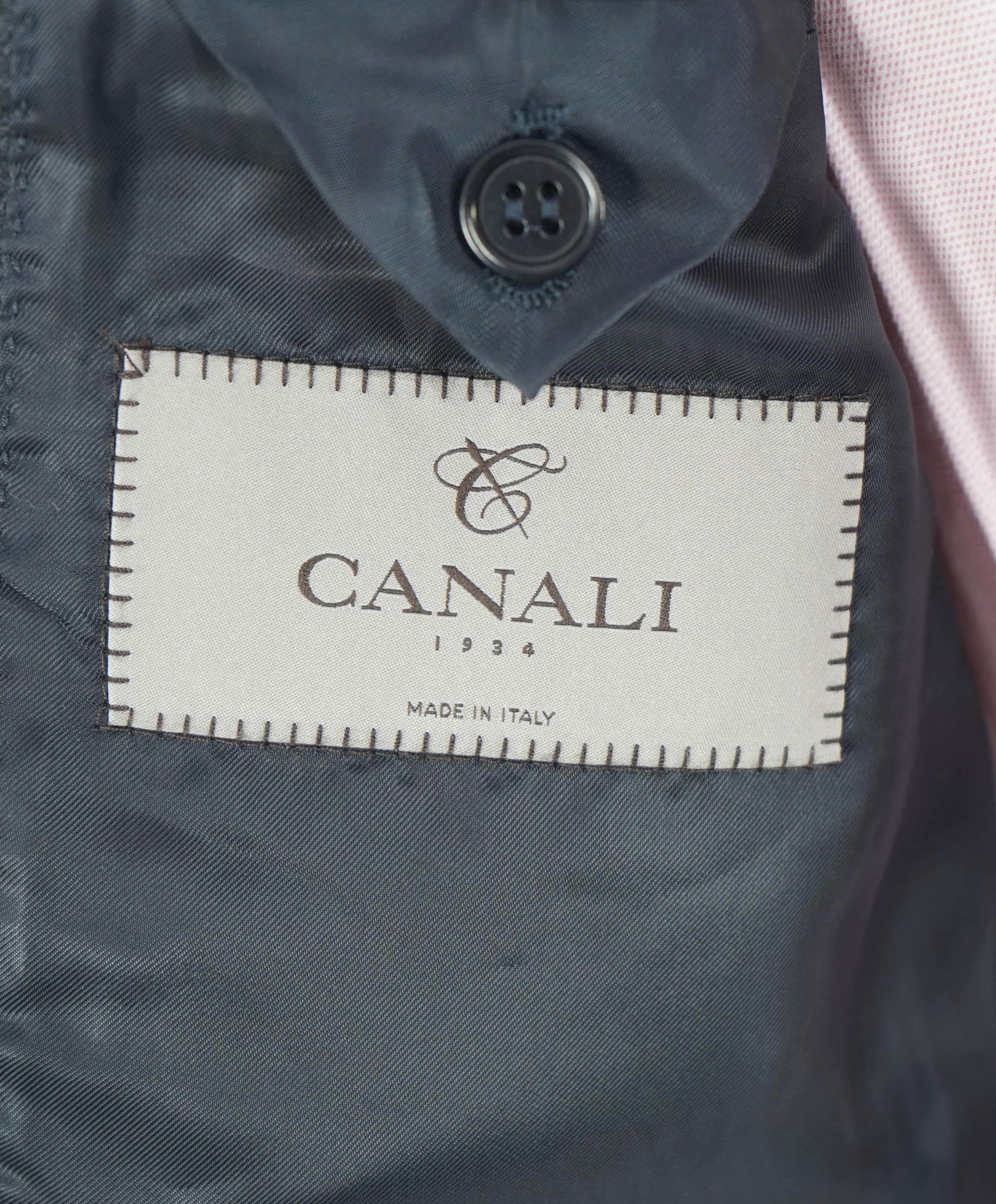 CANALI - Velvet Navy & Gray FLANNEL Peak Lapels Dinner/Smoking Jacket - 42R