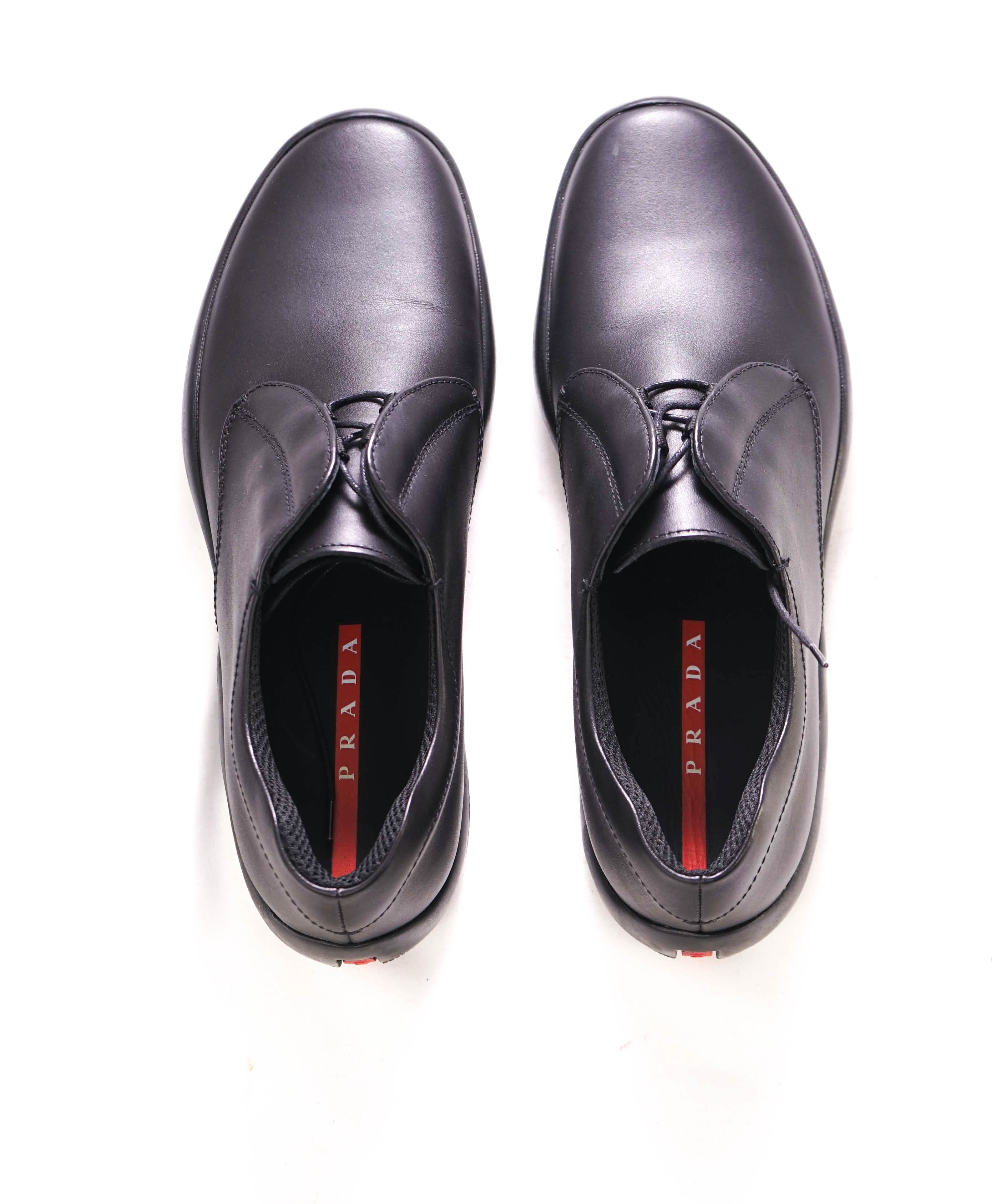 $795 PRADA - *LINEA ROSSA* VITELLO SAMOA Black Lace-Up Derby - 9 US (8 Prada)