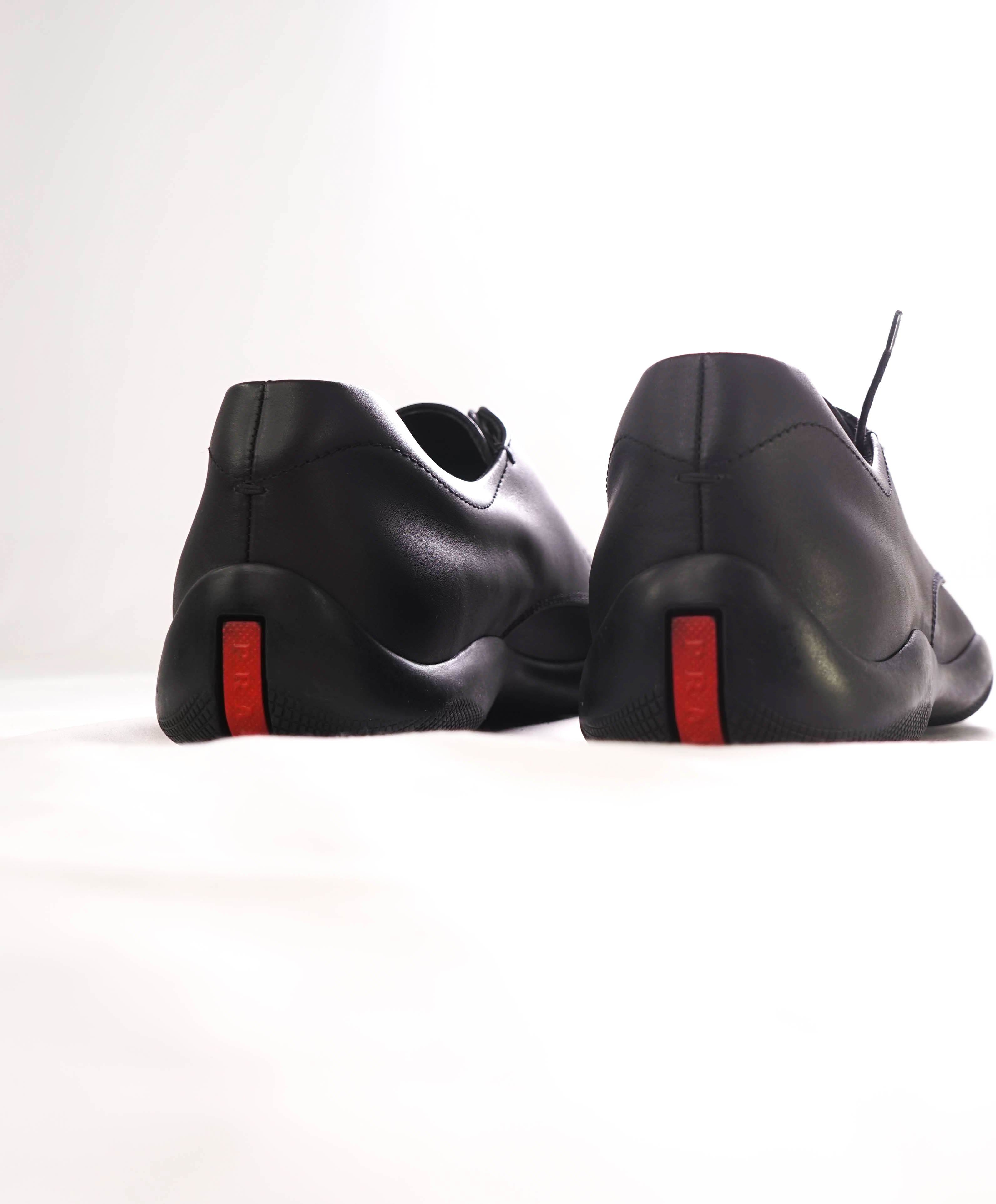 $795 PRADA - *LINEA ROSSA* VITELLO SAMOA Black Lace-Up Derby - 9 US (8 Prada)