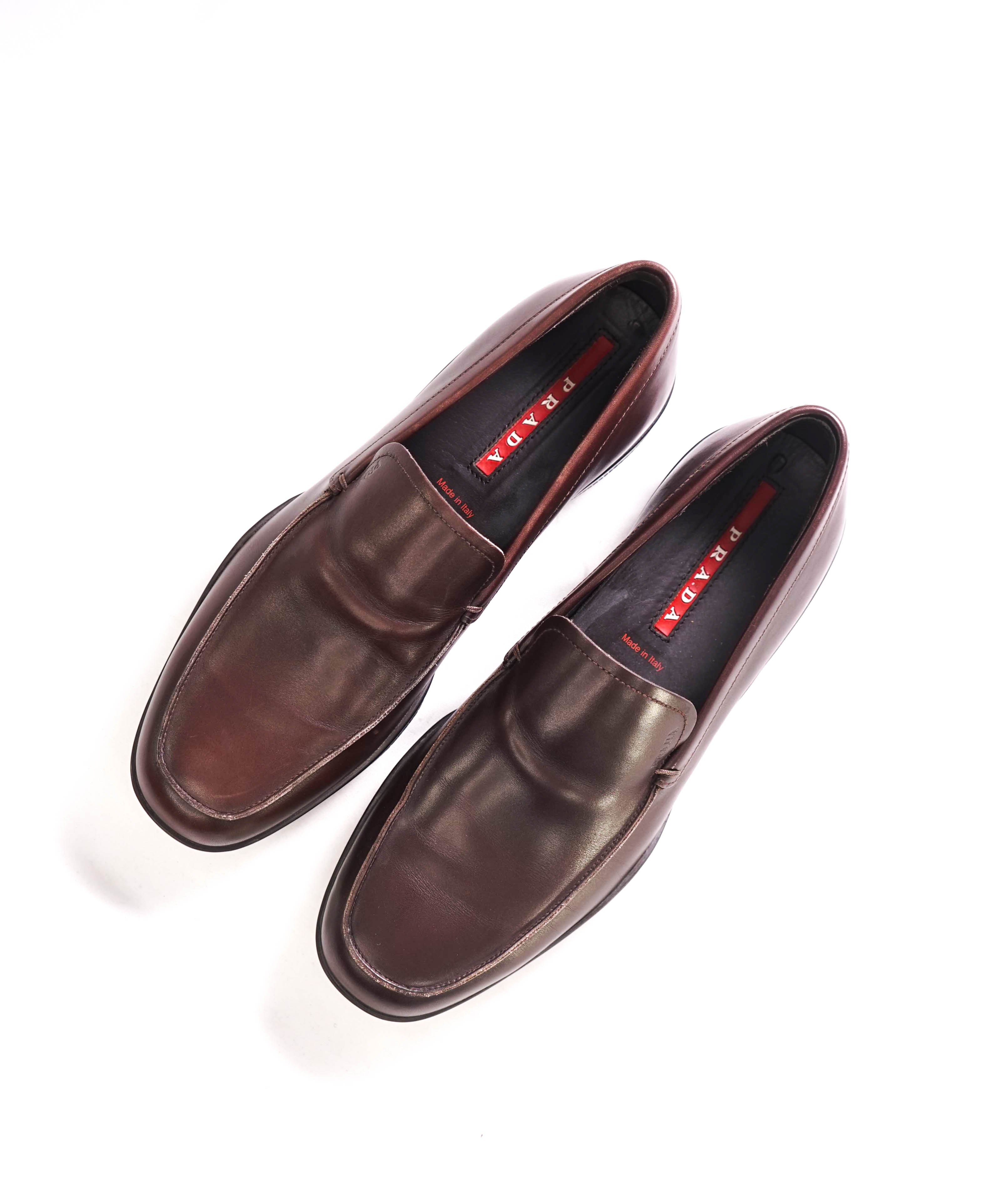 $795 PRADA - *LINEA ROSSA* Brown Slip On Logo Vamp Loafer - 8 US (7 Prada)