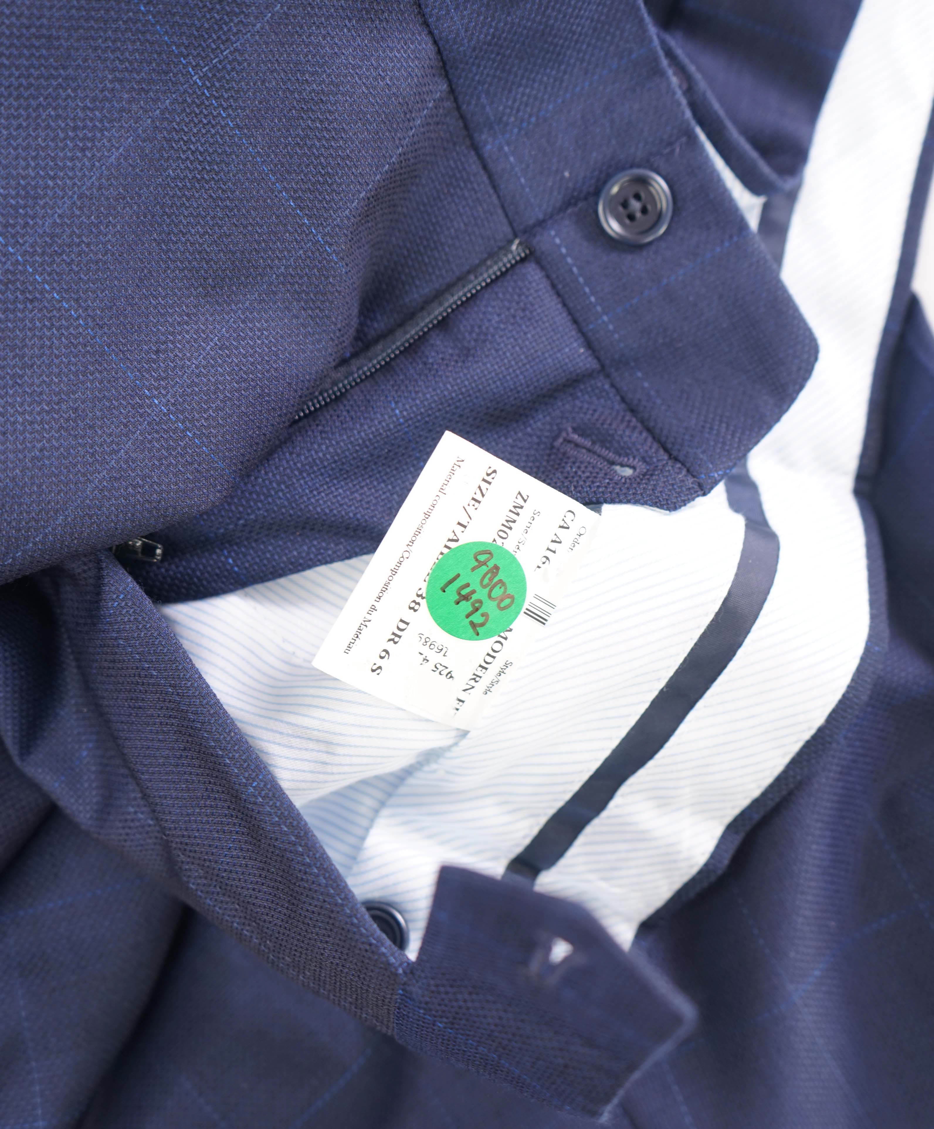 SAKS FIFTH AVE - Navy Blue Windowpane Wool MADE IN ITALY Flat Front Dress Pants - 32W