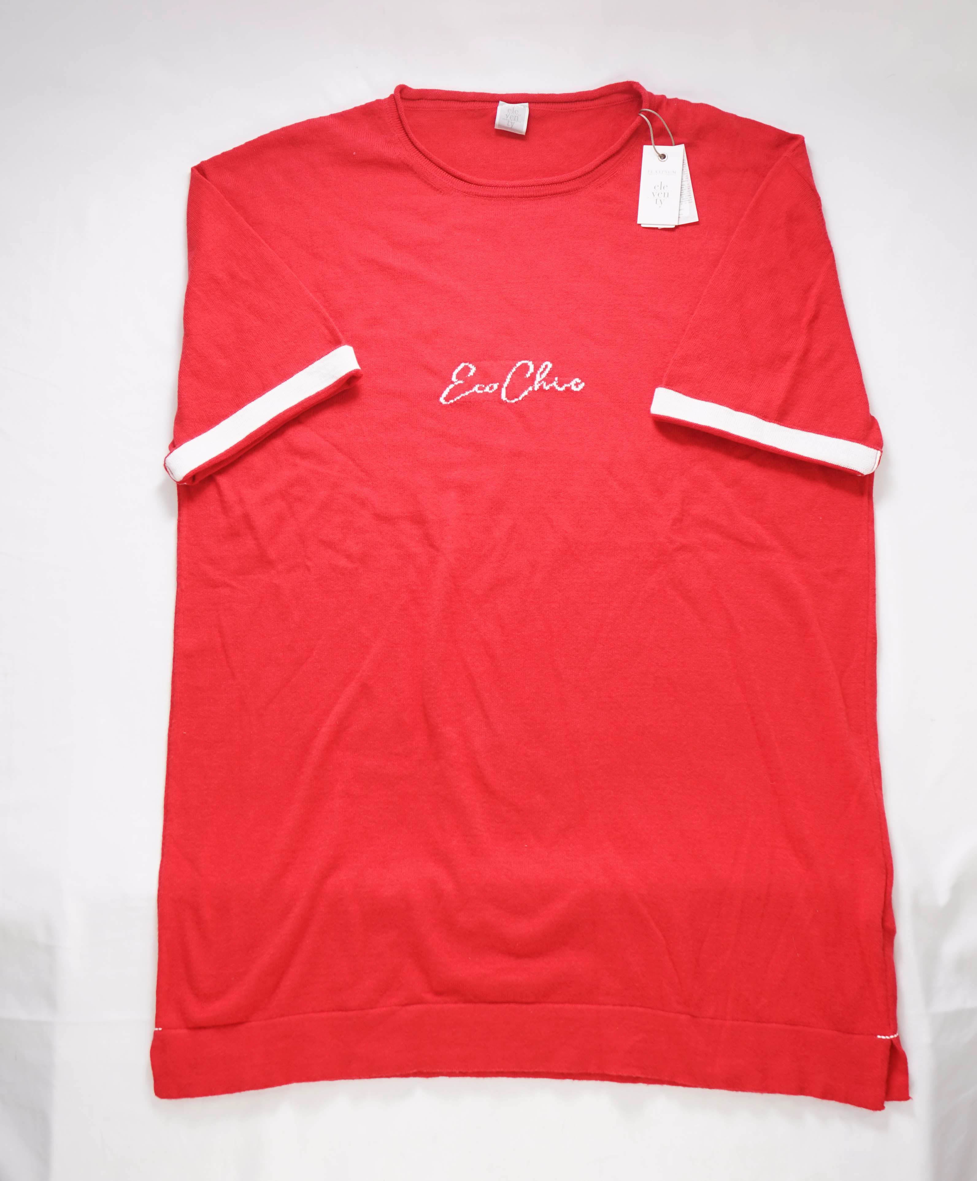 $325 ELEVENTY - Red Crewneck Premium Short Sleeve Sweater - M