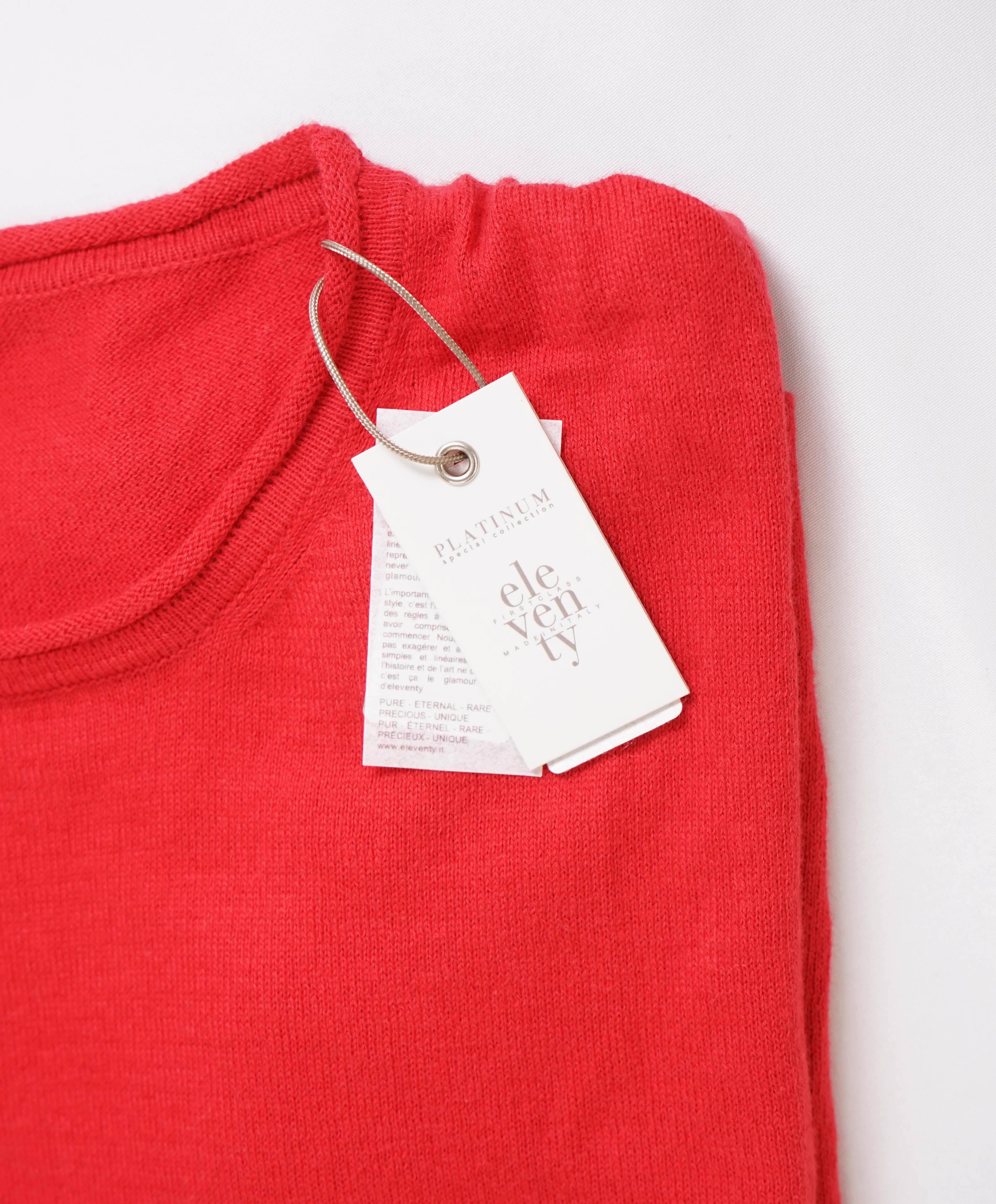 $325 ELEVENTY - Red Crewneck Premium Short Sleeve Sweater - M