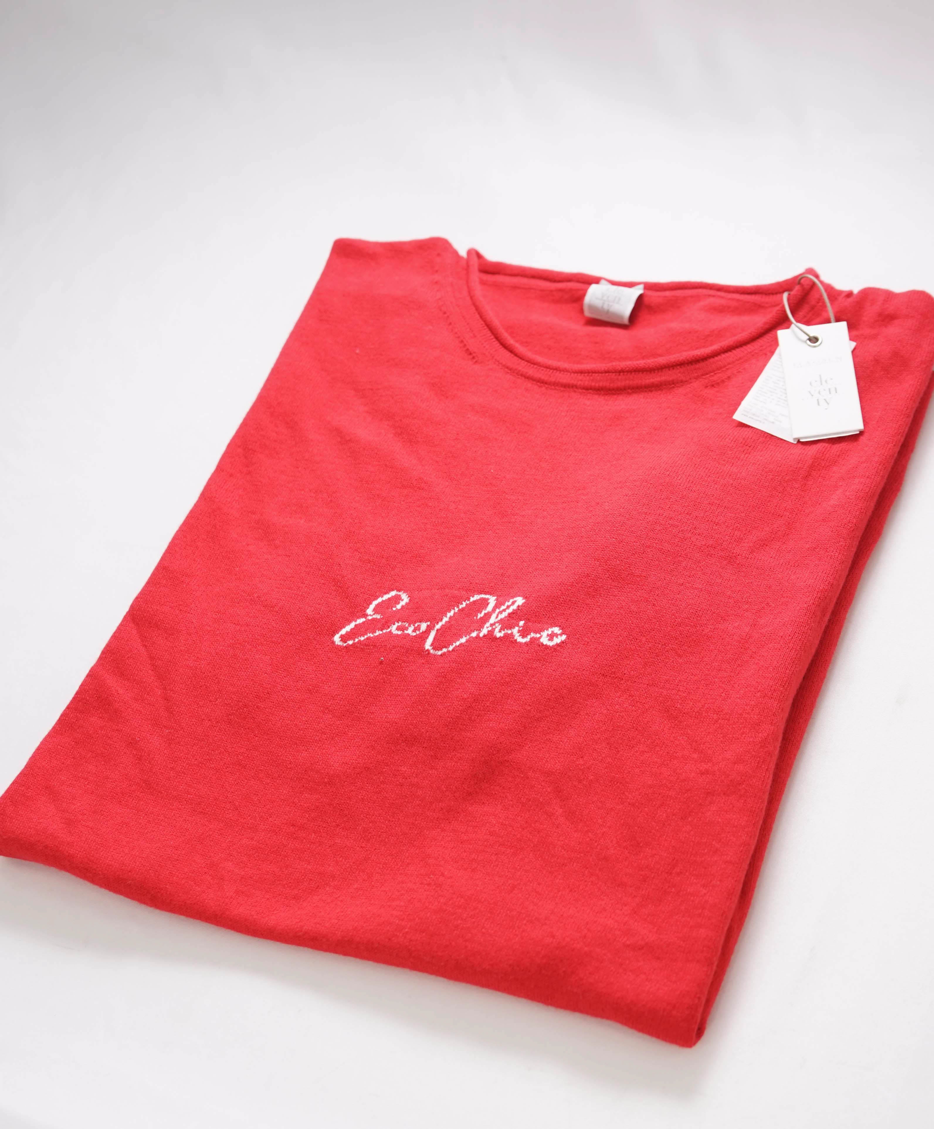 $325 ELEVENTY - Red Crewneck Premium Short Sleeve Sweater - M