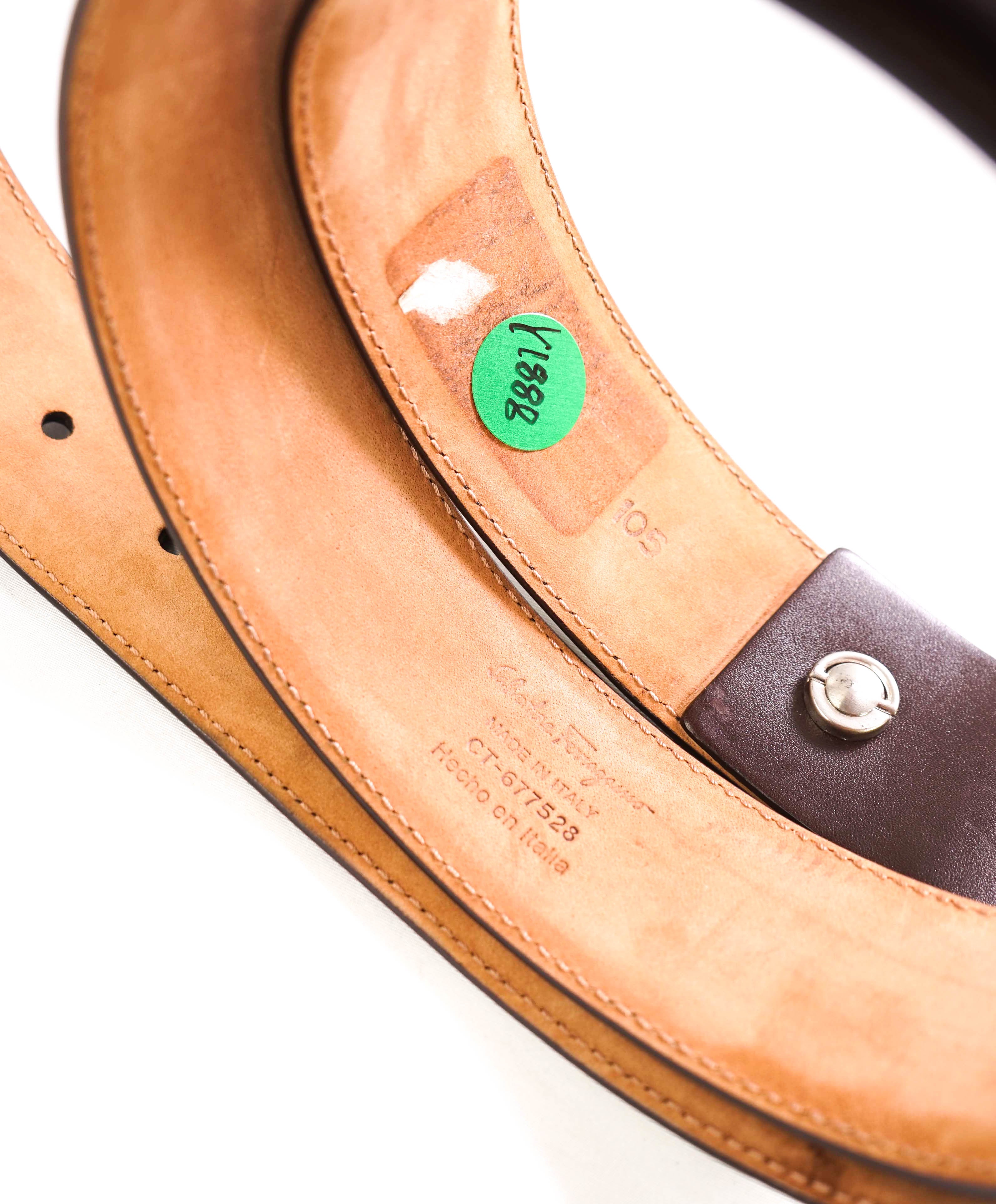 $535 SALVATORE FERRAGAMO - Brown Single Gancini Buckle Leather Belt - 40W (105cm)