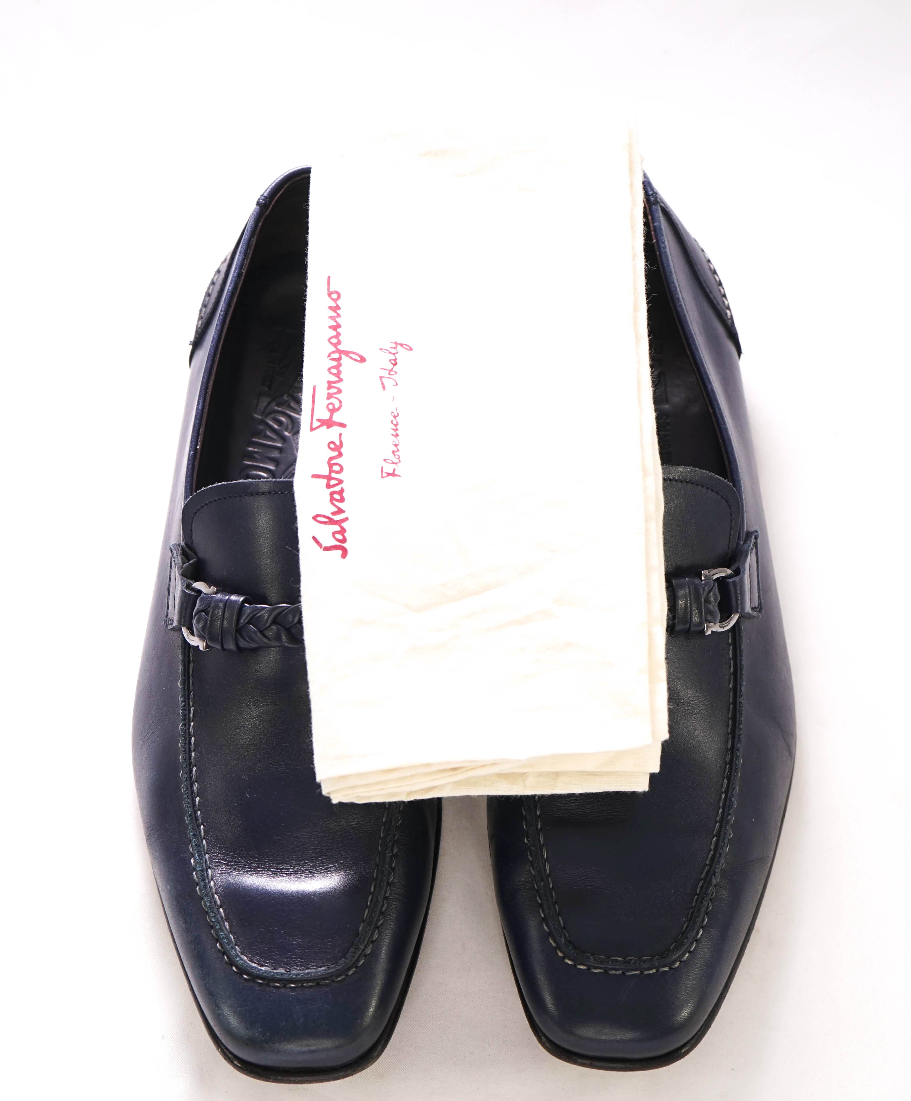 $860 SALVATORE FERRAGAMO - "Nelli" Blue Braided Gancini Bit Loafer - 8.5 US