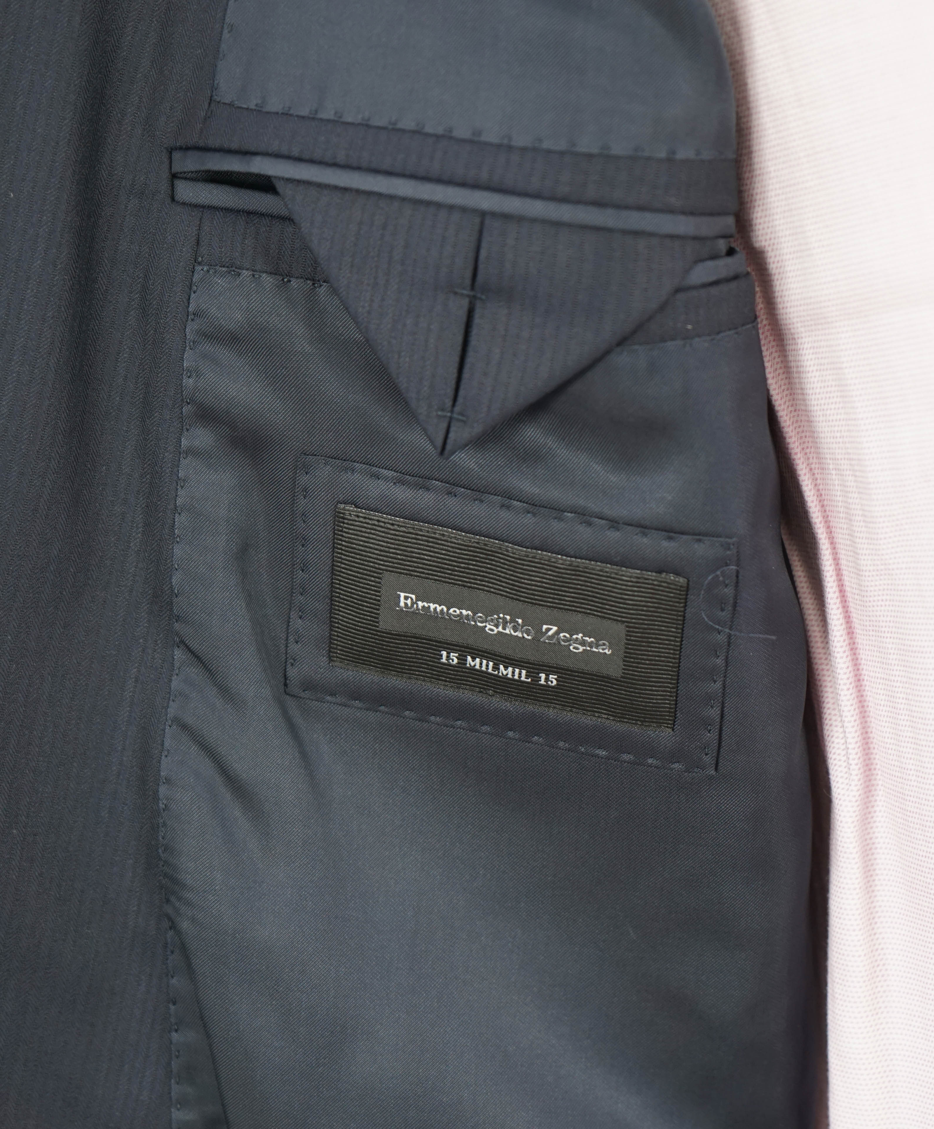 $2,695 ERMENEGILDO ZEGNA - Navy Textured “15 MIL MIL 15” Blazer - 46R