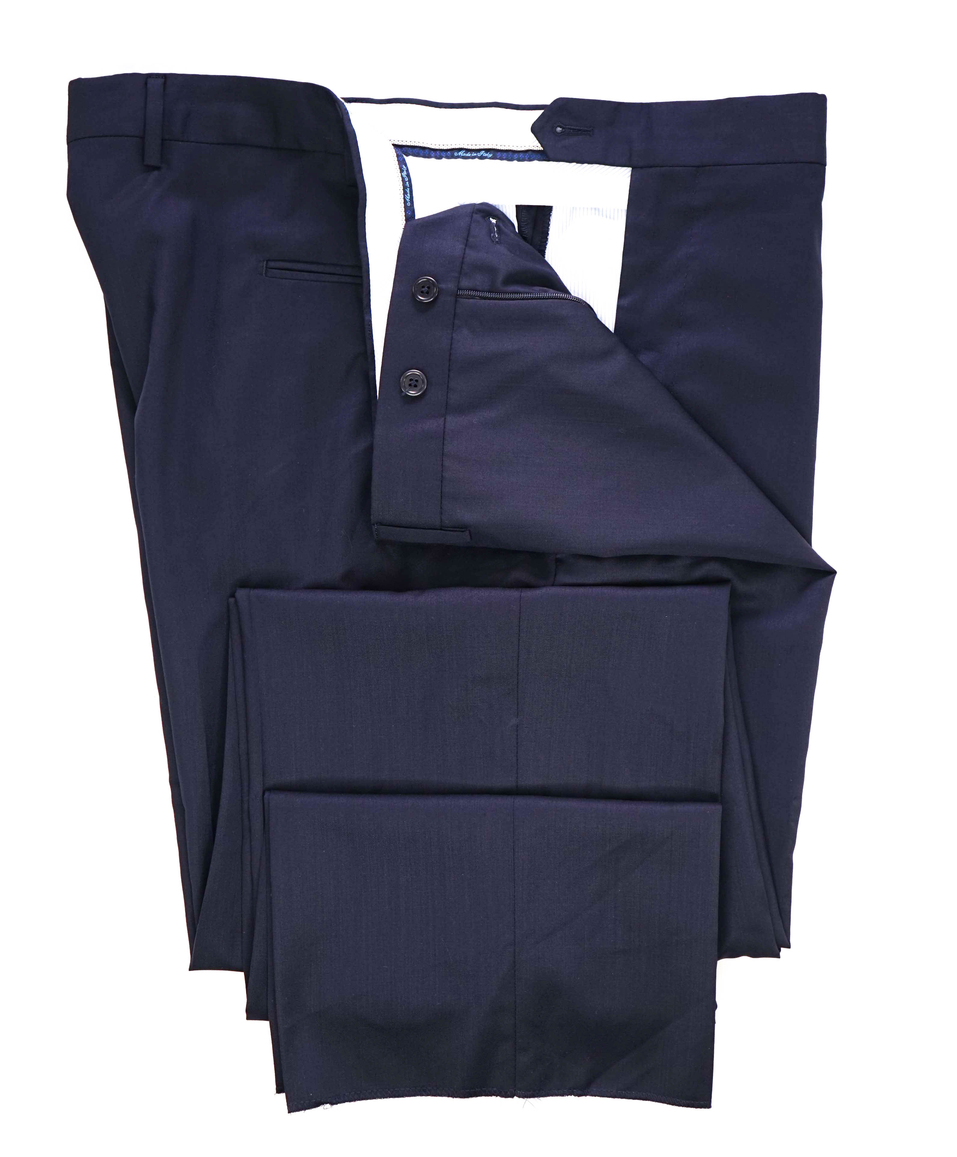 $425 SAKS FIFTH AVE - Navy Wool/Silk*CLASSIC*MADE ITALY Flat Front Dress Pants - 42W