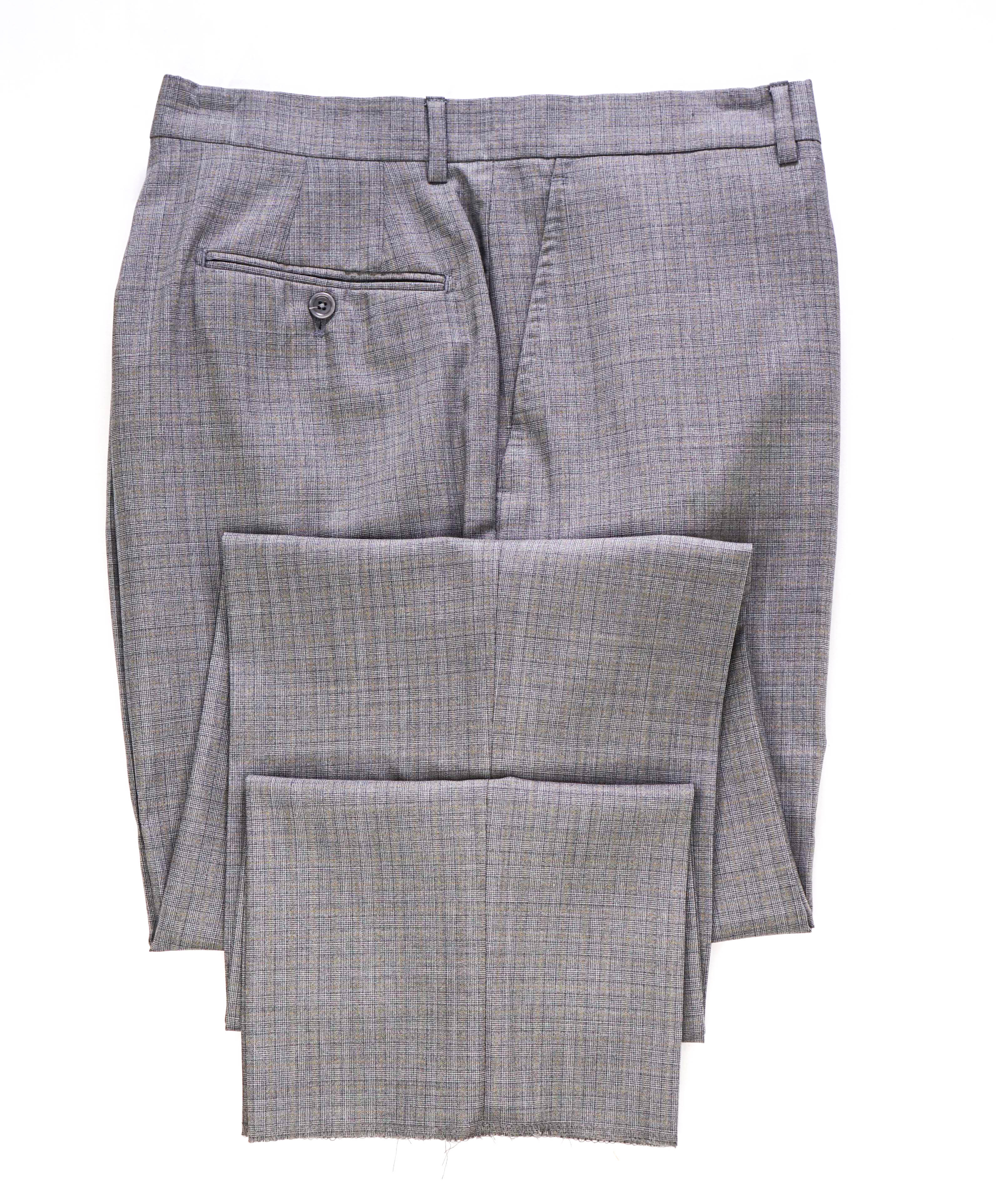 $425 SAKS FIFTH AVE - Wool/Silk Gray Check MADE ITALY Flat Front Dress Pants - 42W