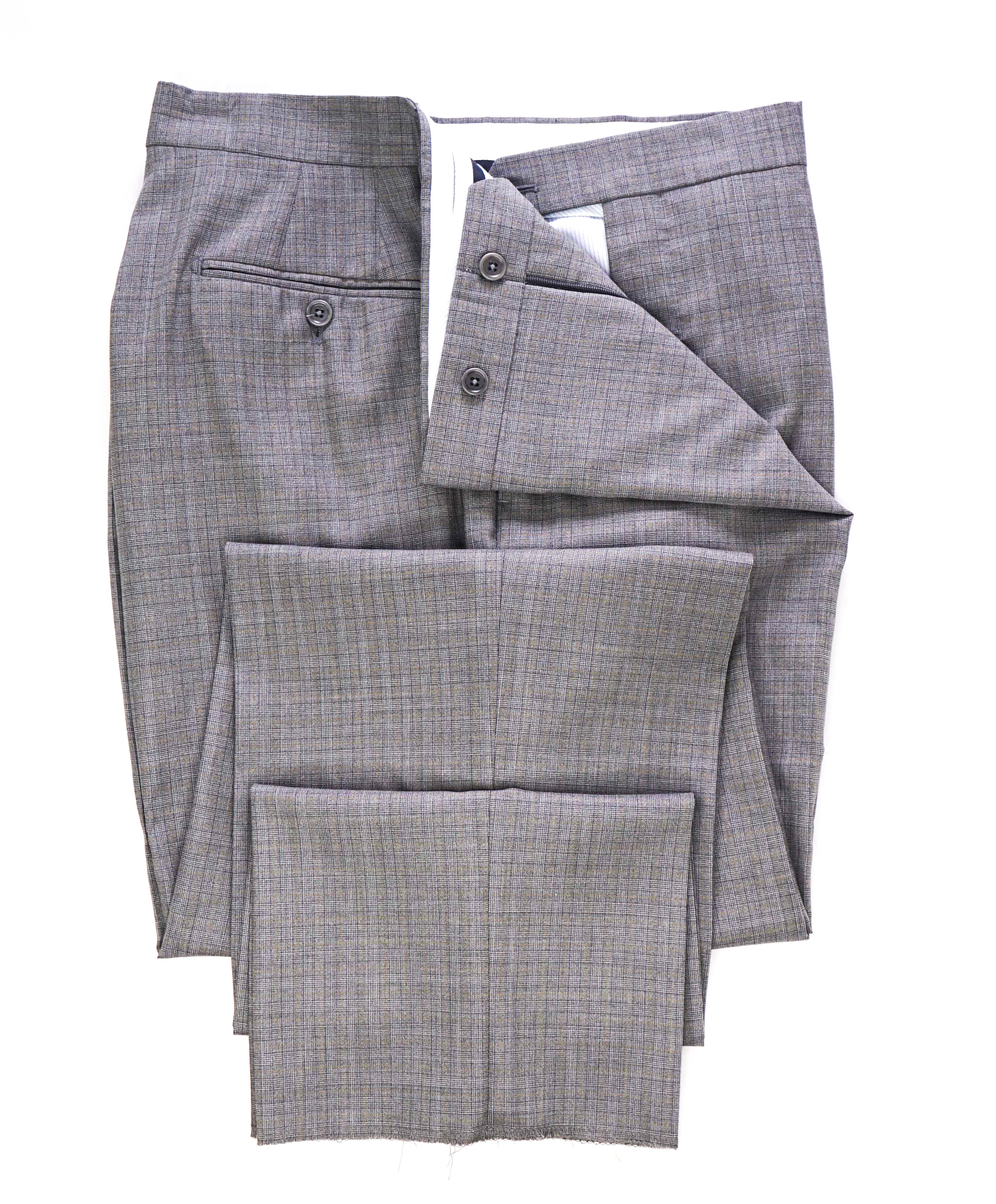 $425 SAKS FIFTH AVE - Wool/Silk Gray Check MADE ITALY Flat Front Dress Pants - 42W