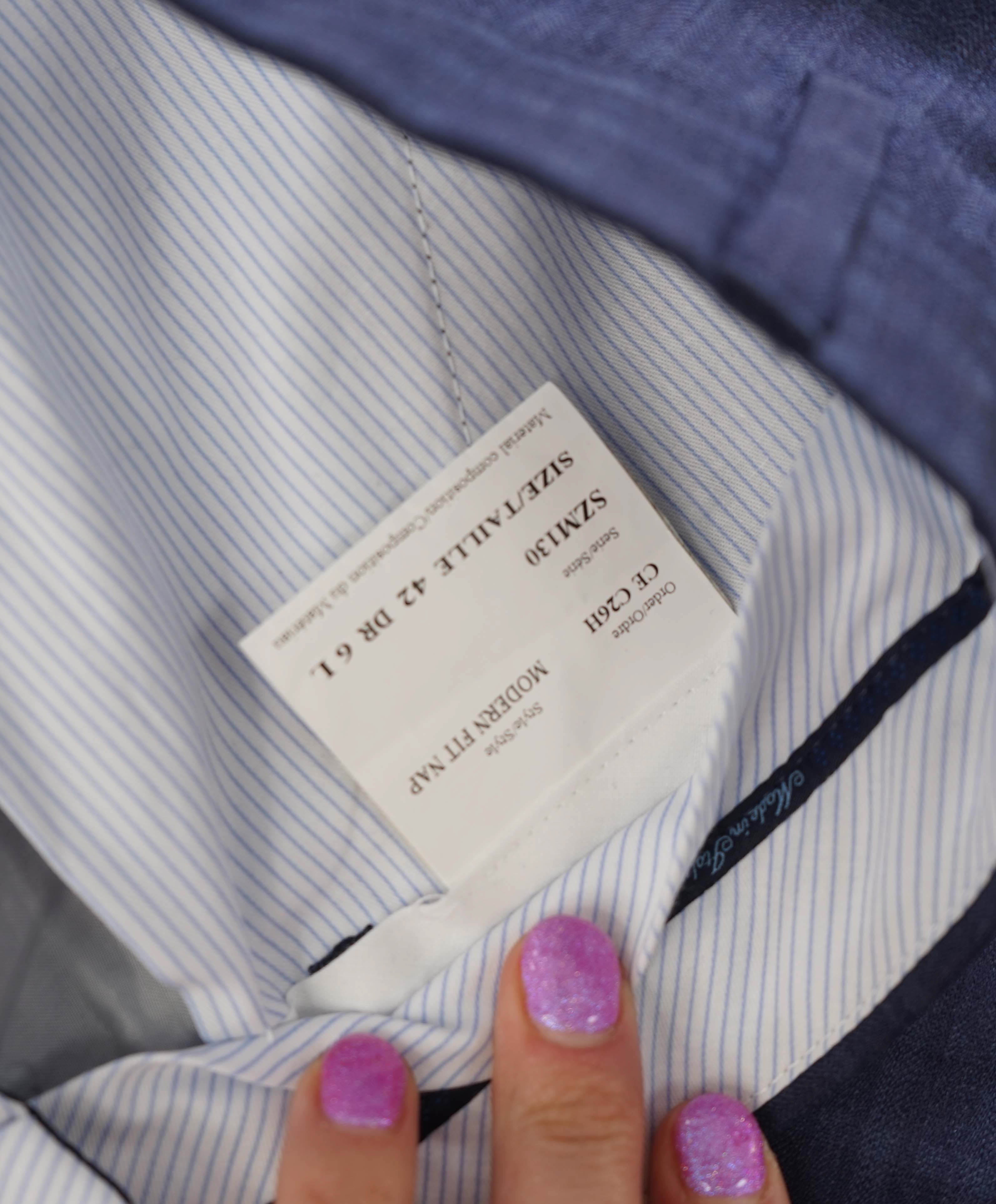 SAKS FIFTH AVE - Blue "MODERN" Check WOOL MADE IN ITALY Flat Front Dress Pants - 36W