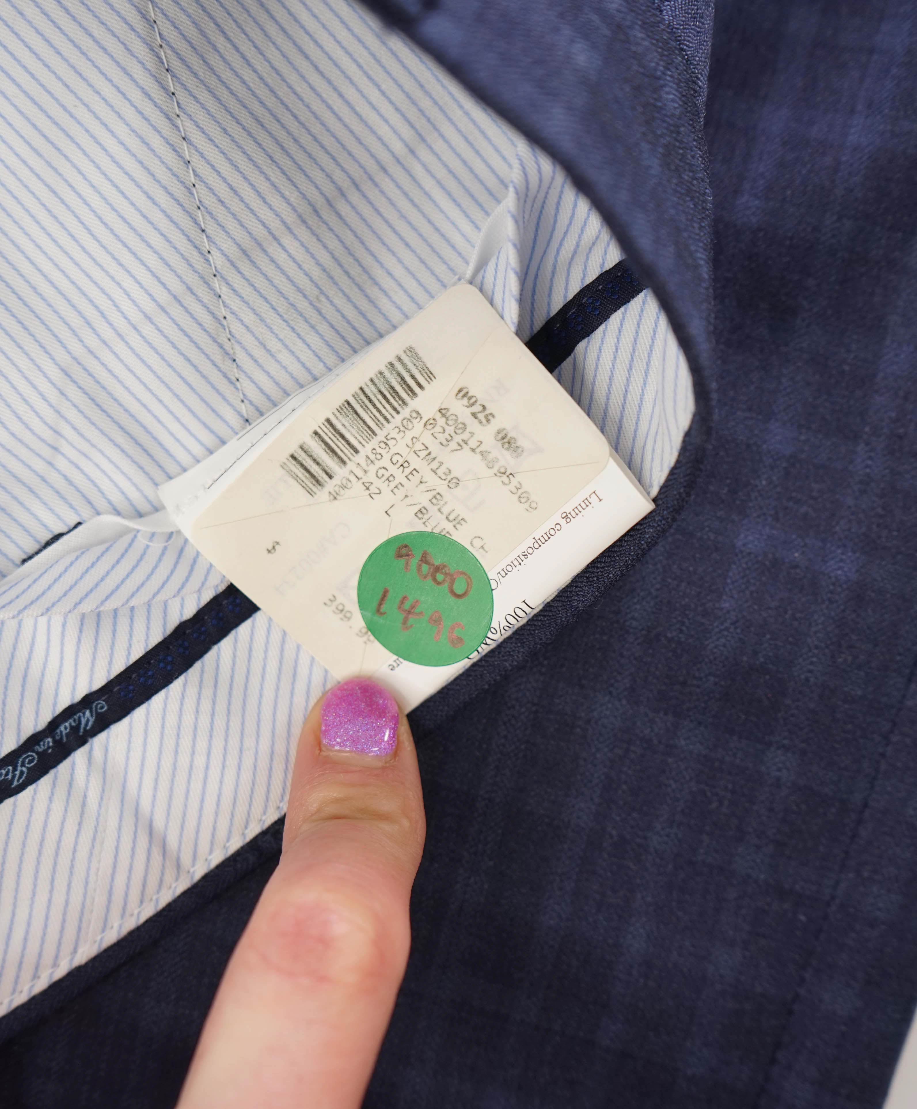 SAKS FIFTH AVE - Blue "MODERN" Check WOOL MADE IN ITALY Flat Front Dress Pants - 36W