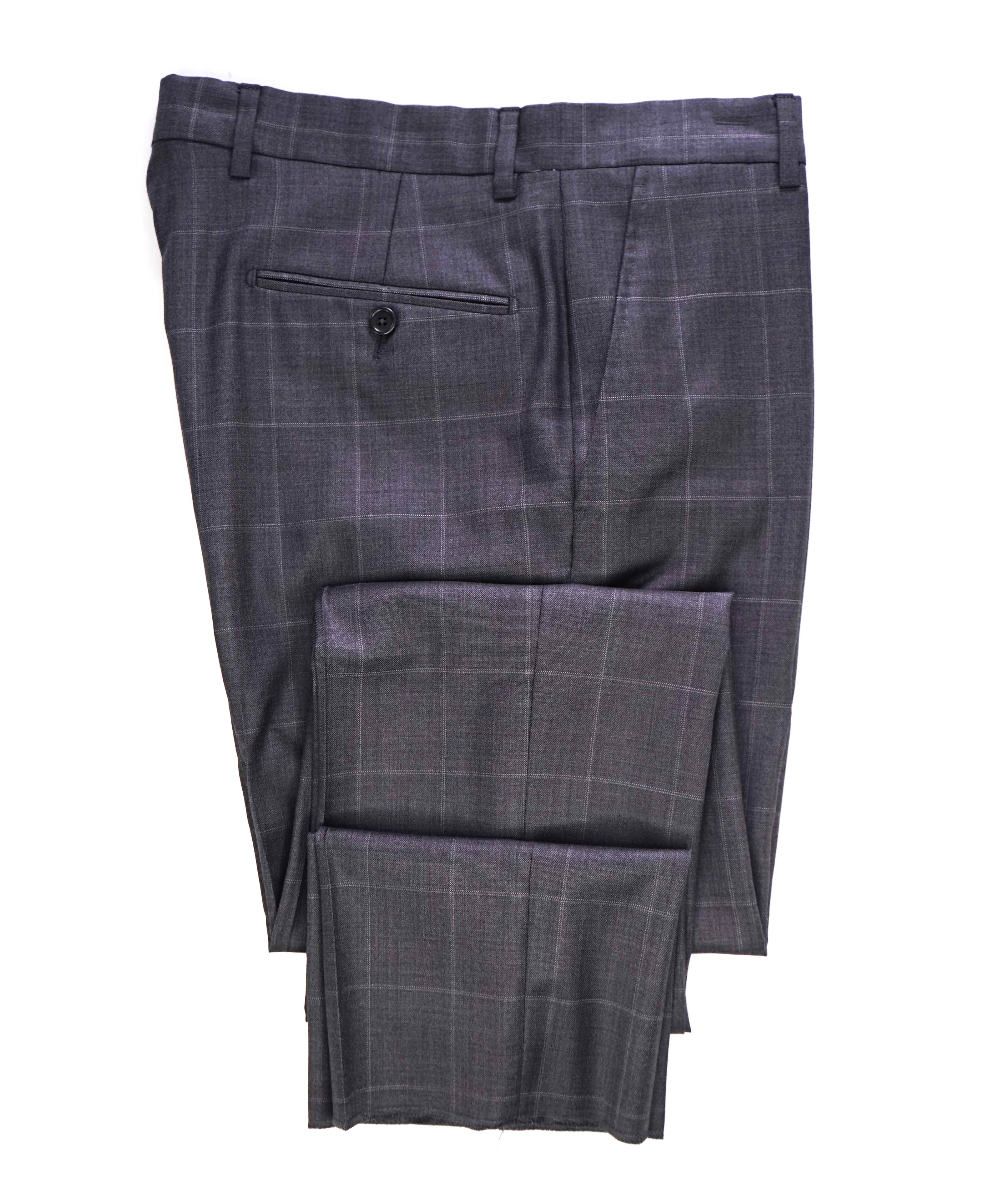 $425 SAKS FIFTH AVE -Wool Gray Check "Modern"MADE ITALY Flat Front Dress Pants- 32W