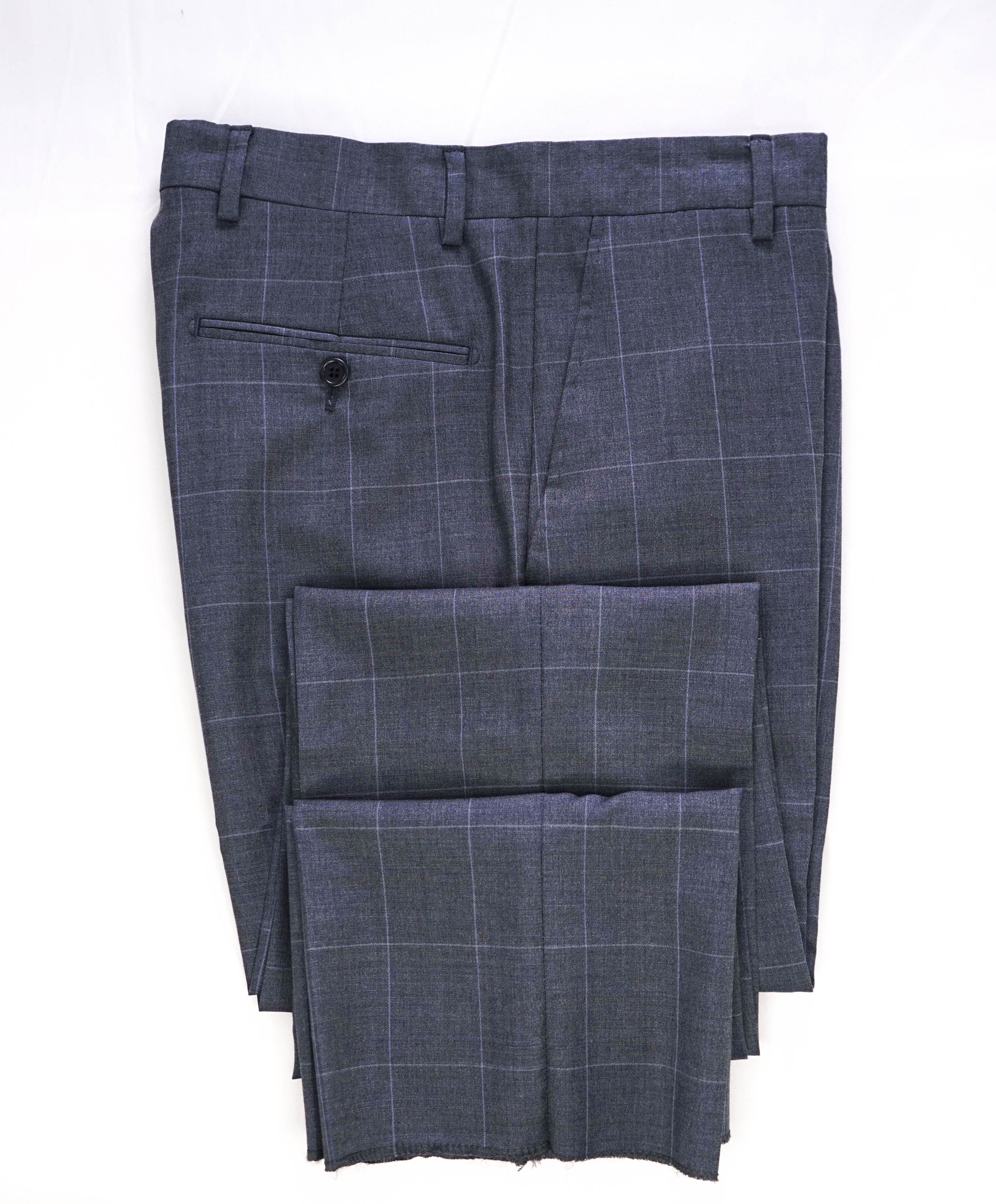 $425 SAKS FIFTH AVE -Wool Blue Check "Slim"MADE ITALY Flat Front Dress Pants- 30W