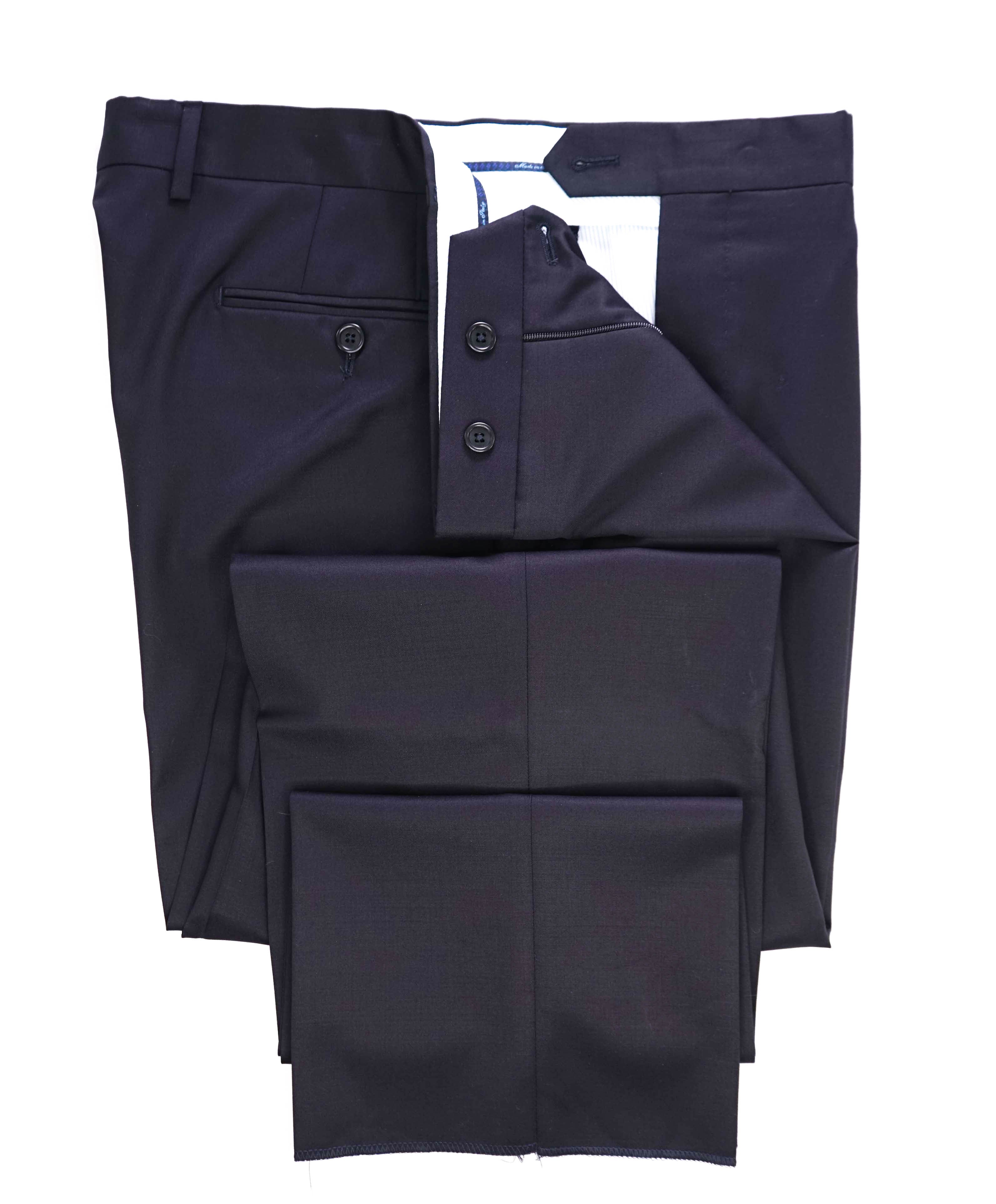 $425 SAKS FIFTH AVE - Navy Wool *Tailored* MADE ITALY Flat Front Dress Pants - 36W