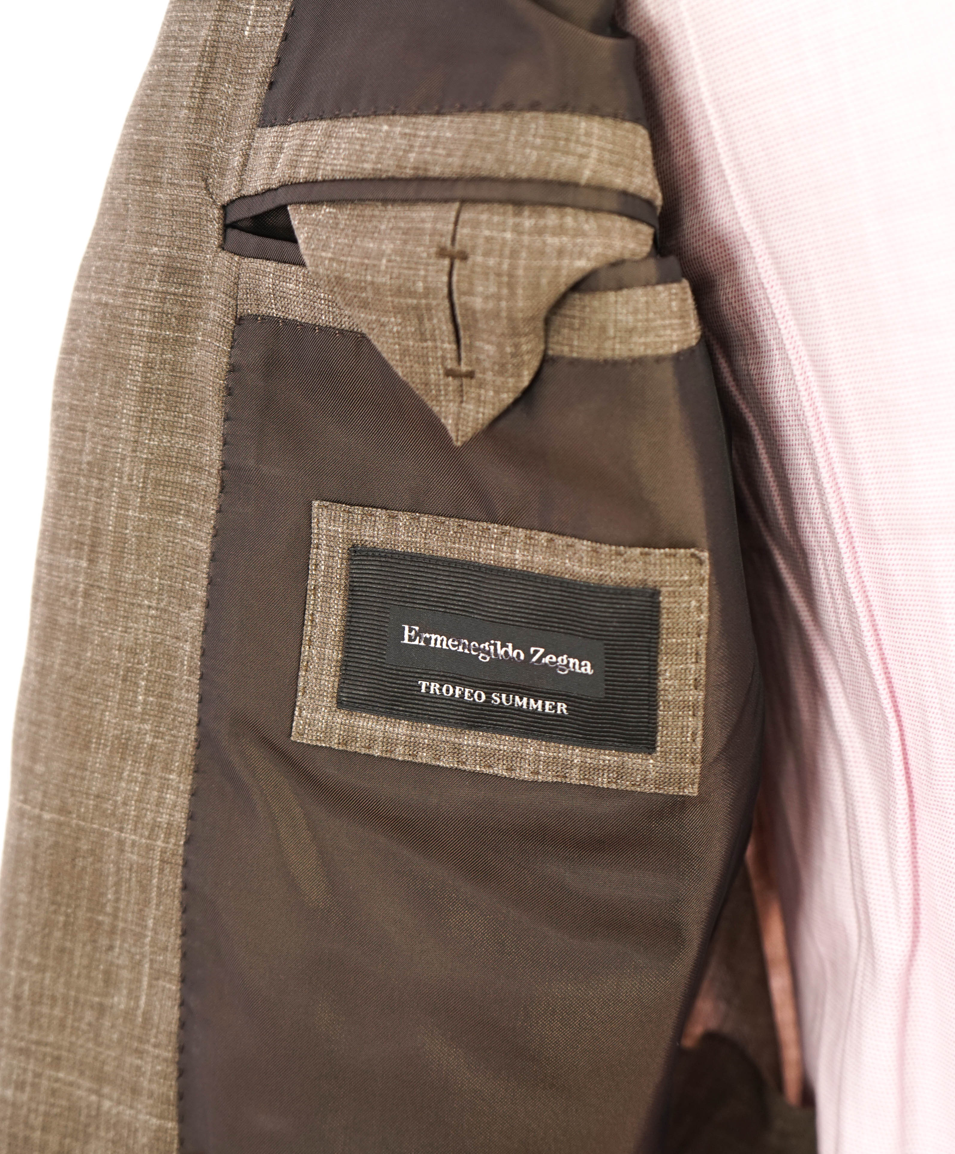 $3,290 ERMENEGILDO ZEGNA- “TORFEO SUMMER” Brown W/SLK/L Blazer- 40R
