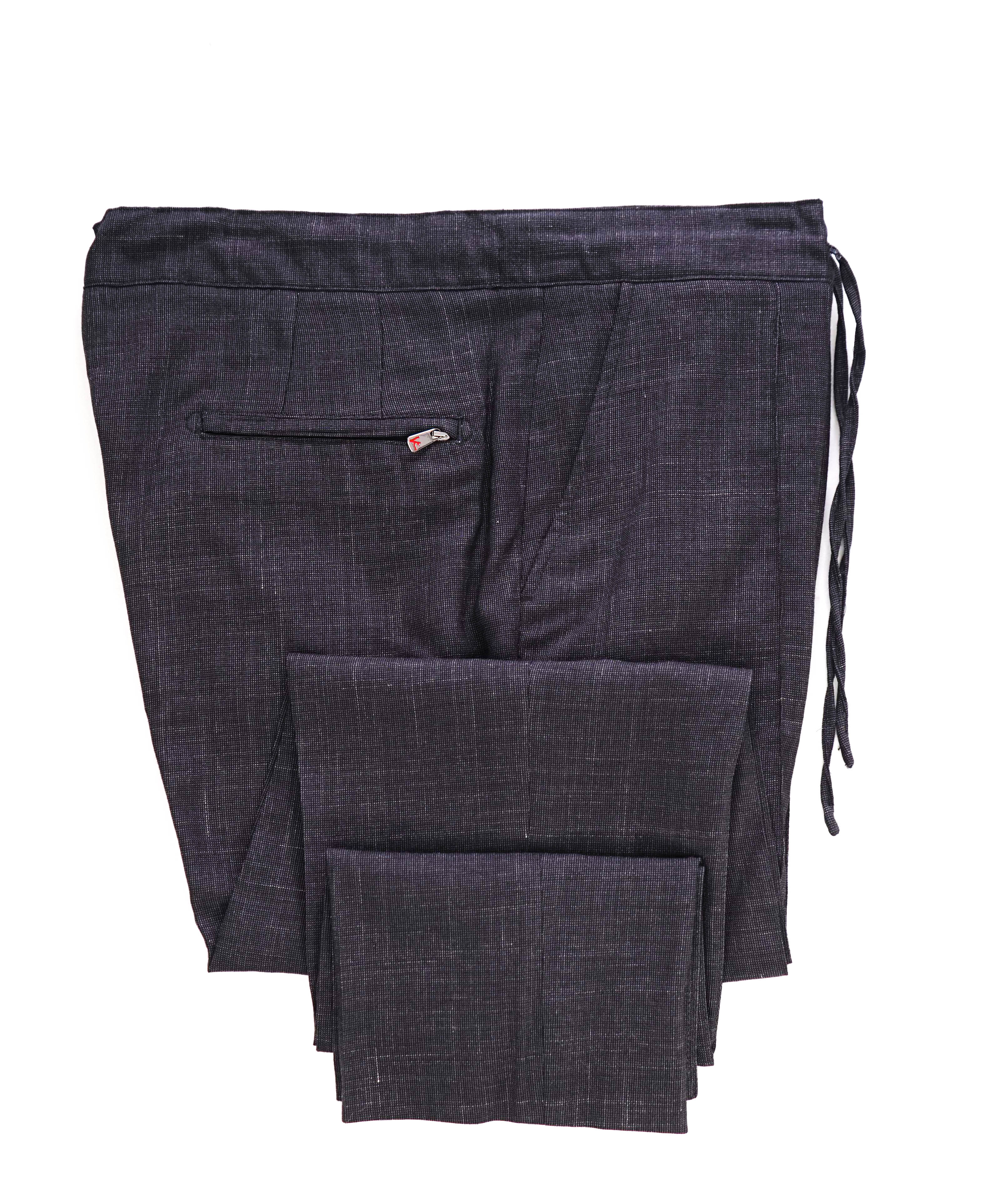 ISAIA - Gray Wool/Silk DRAWSTRING Zip Logo Dress Pants Flat Front - 34W (50EU)