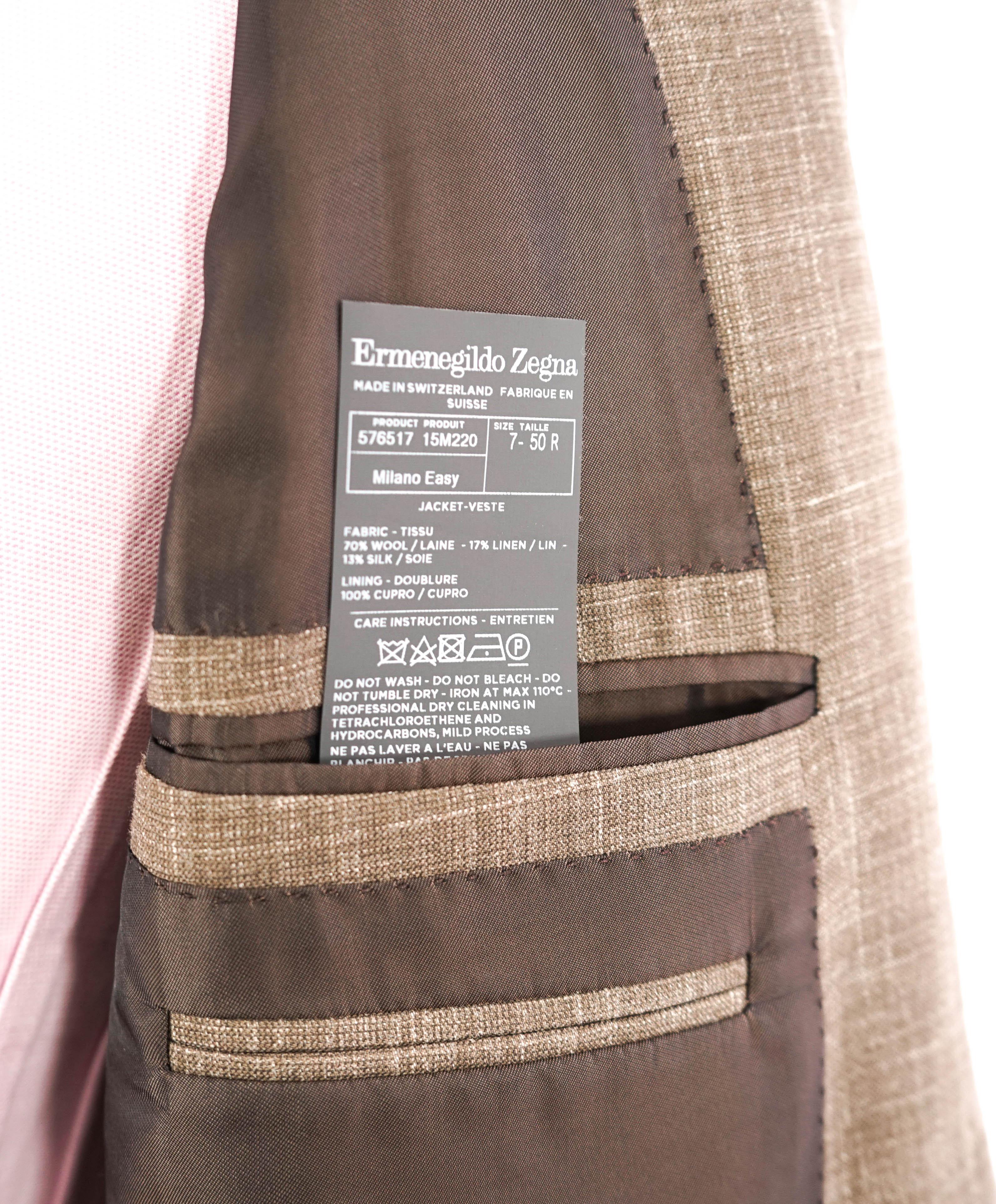 $3,290 ERMENEGILDO ZEGNA- “TORFEO SUMMER” Brown W/SLK/L Blazer- 40R