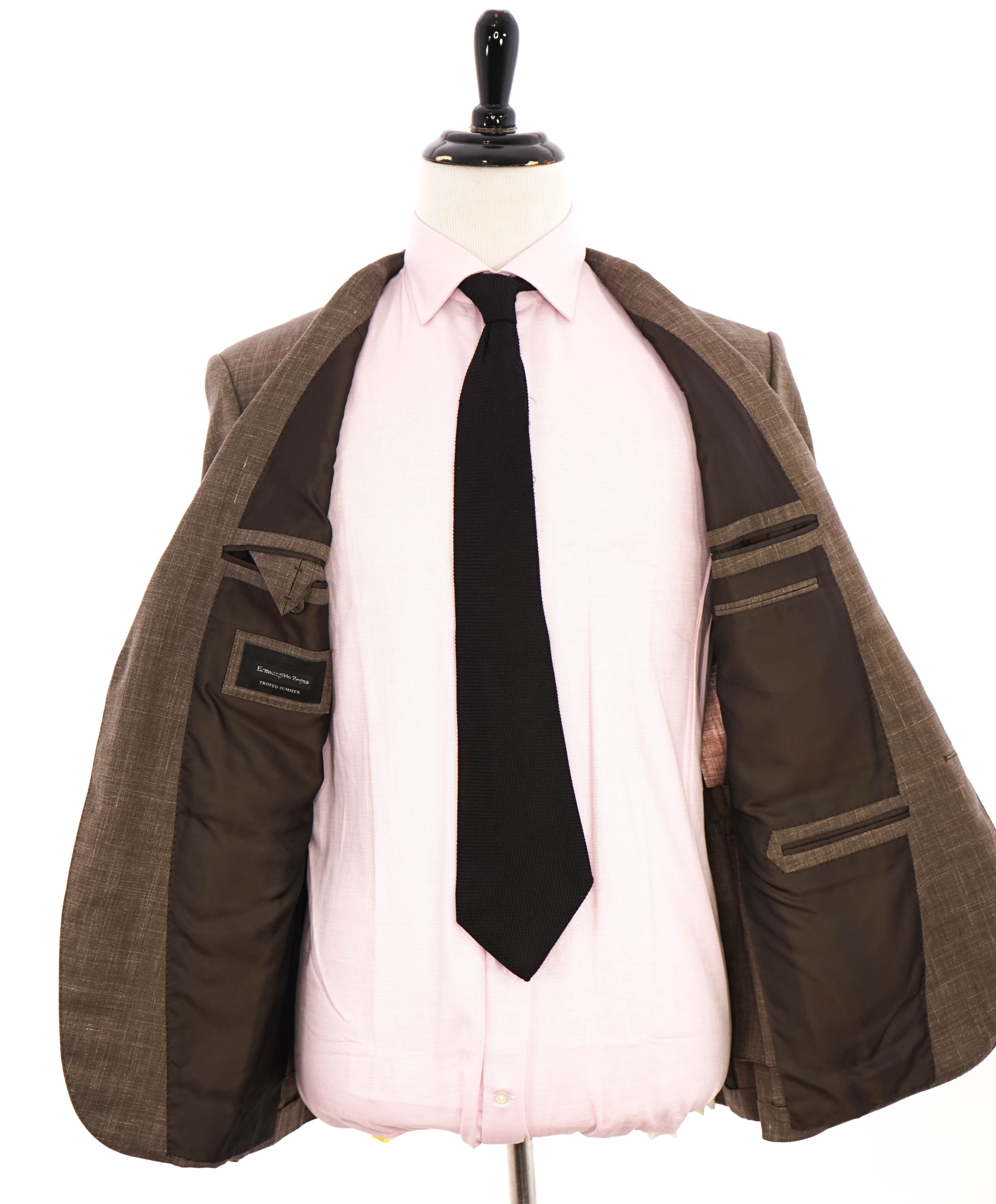 $3,290 ERMENEGILDO ZEGNA- “TORFEO SUMMER” Brown W/SLK/L Blazer- 40R