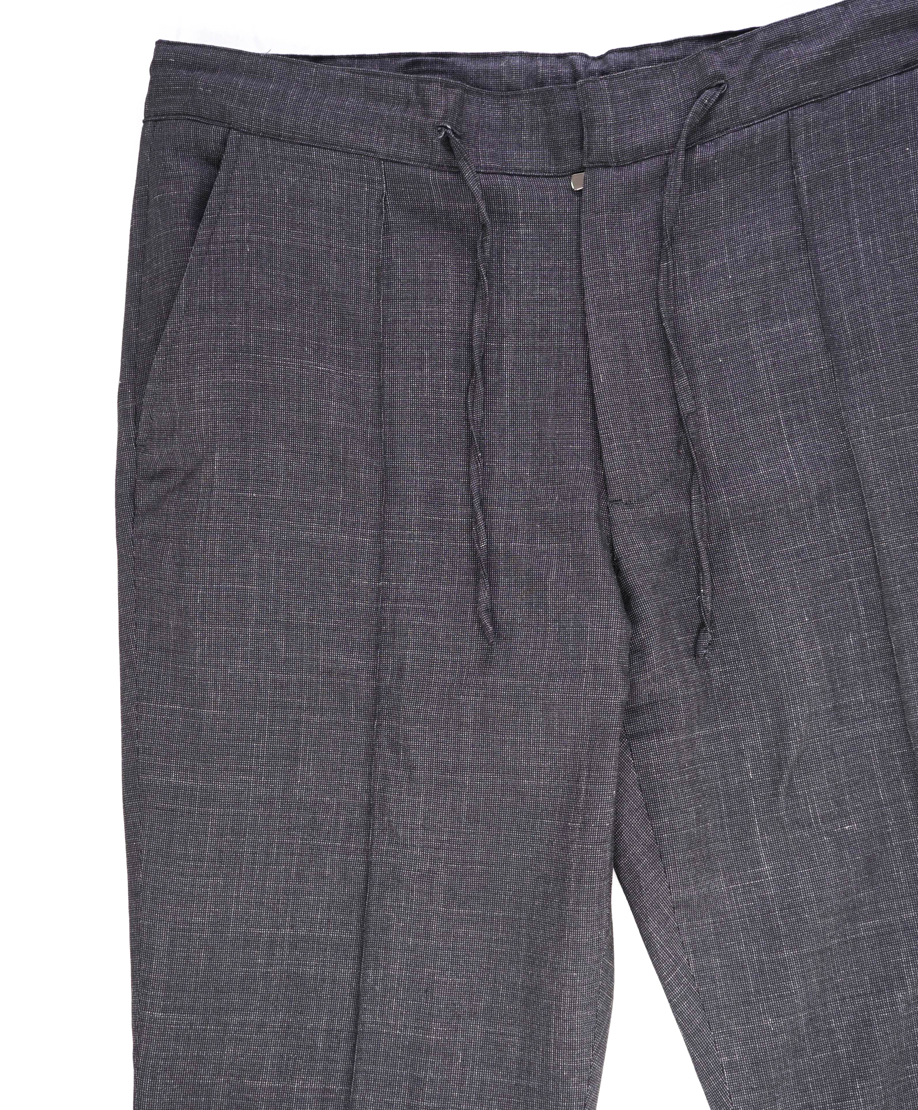 ISAIA - Gray Wool/Silk DRAWSTRING Zip Logo Dress Pants Flat Front - 34W (50EU)