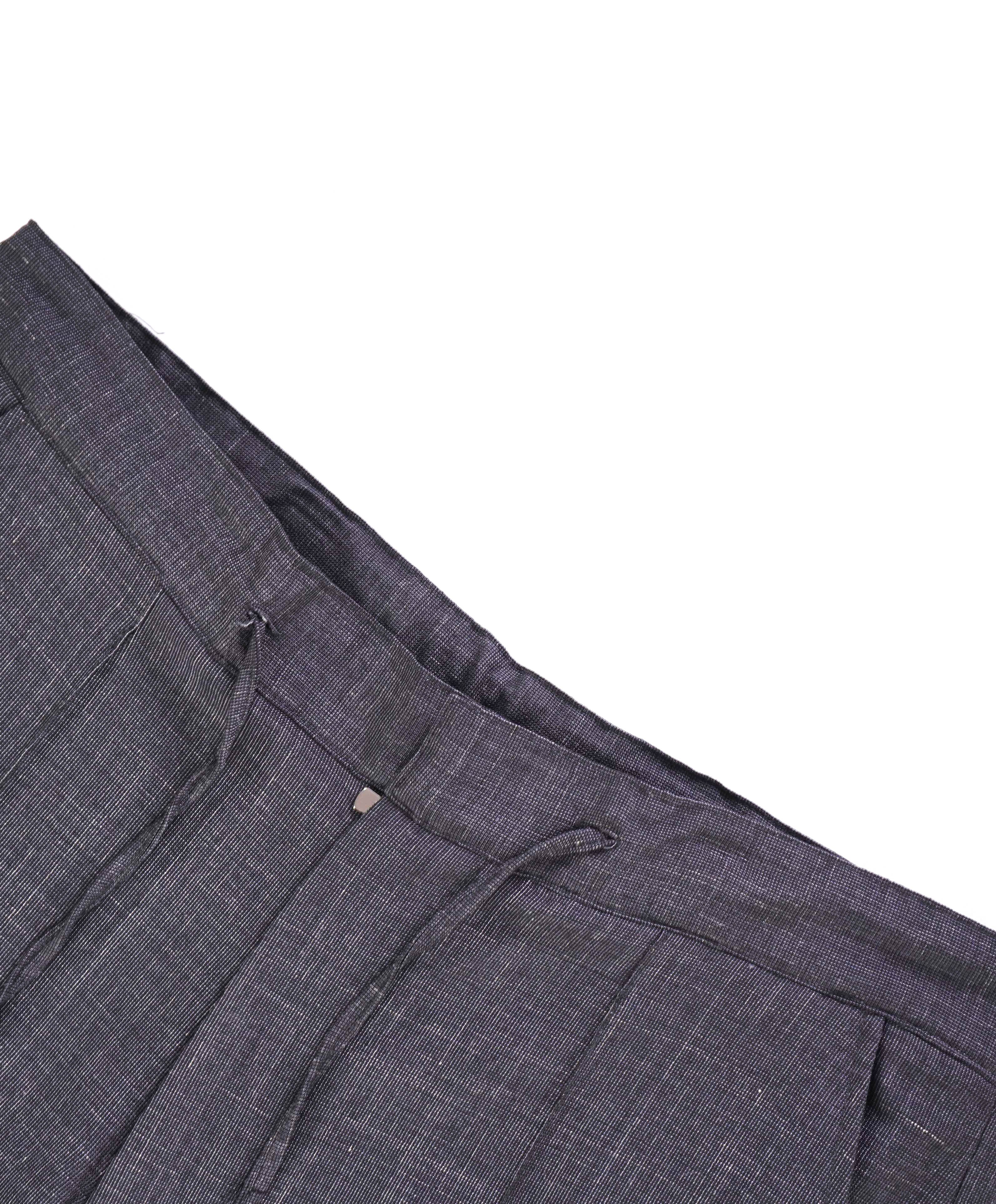 ISAIA - Gray Wool/Silk DRAWSTRING Zip Logo Dress Pants Flat Front - 34W (50EU)