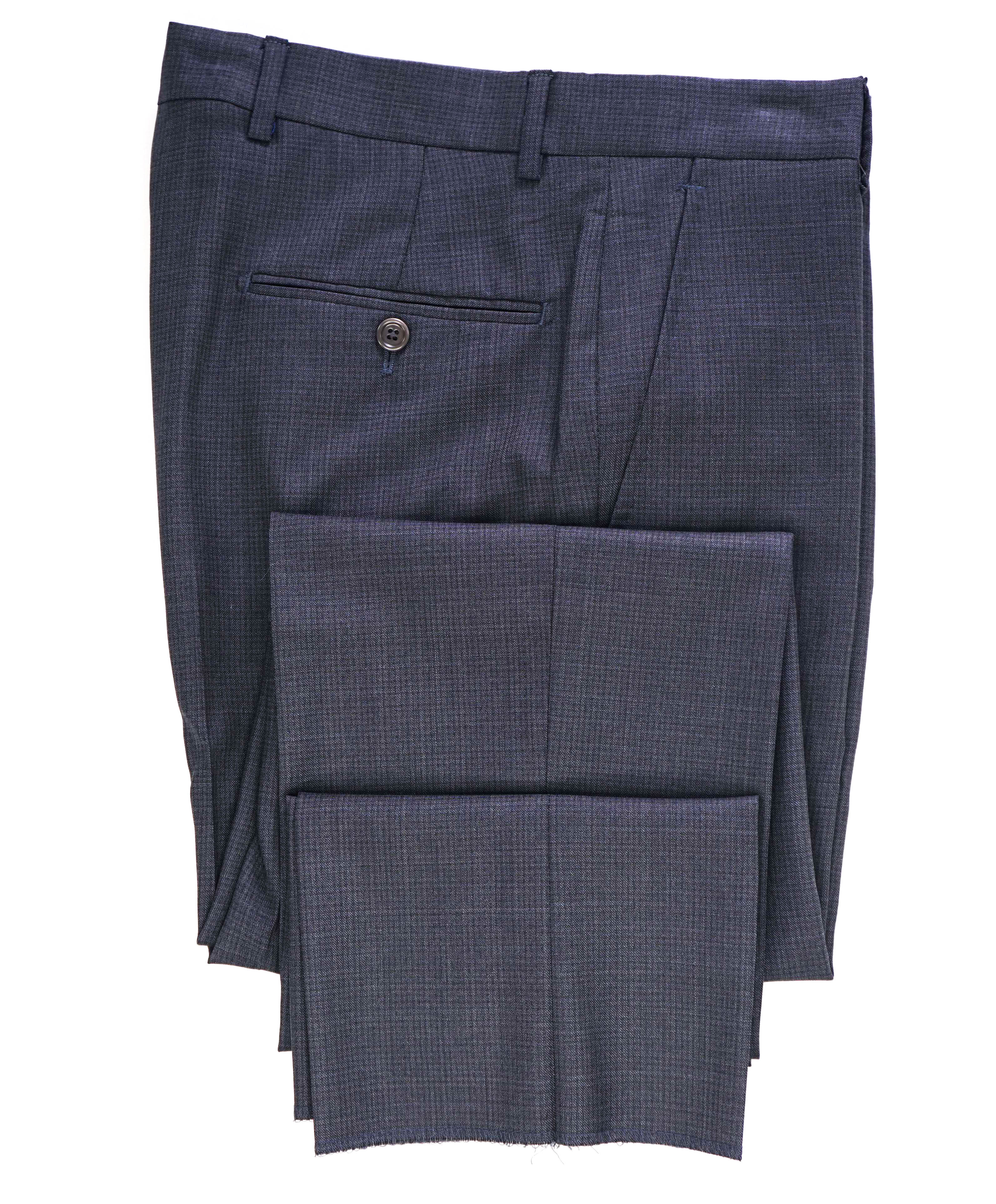 $425 SAKS FIFTH AVE -Wool Gray Check "Modern"MADE ITALY Flat Front Dress Pants- 32W