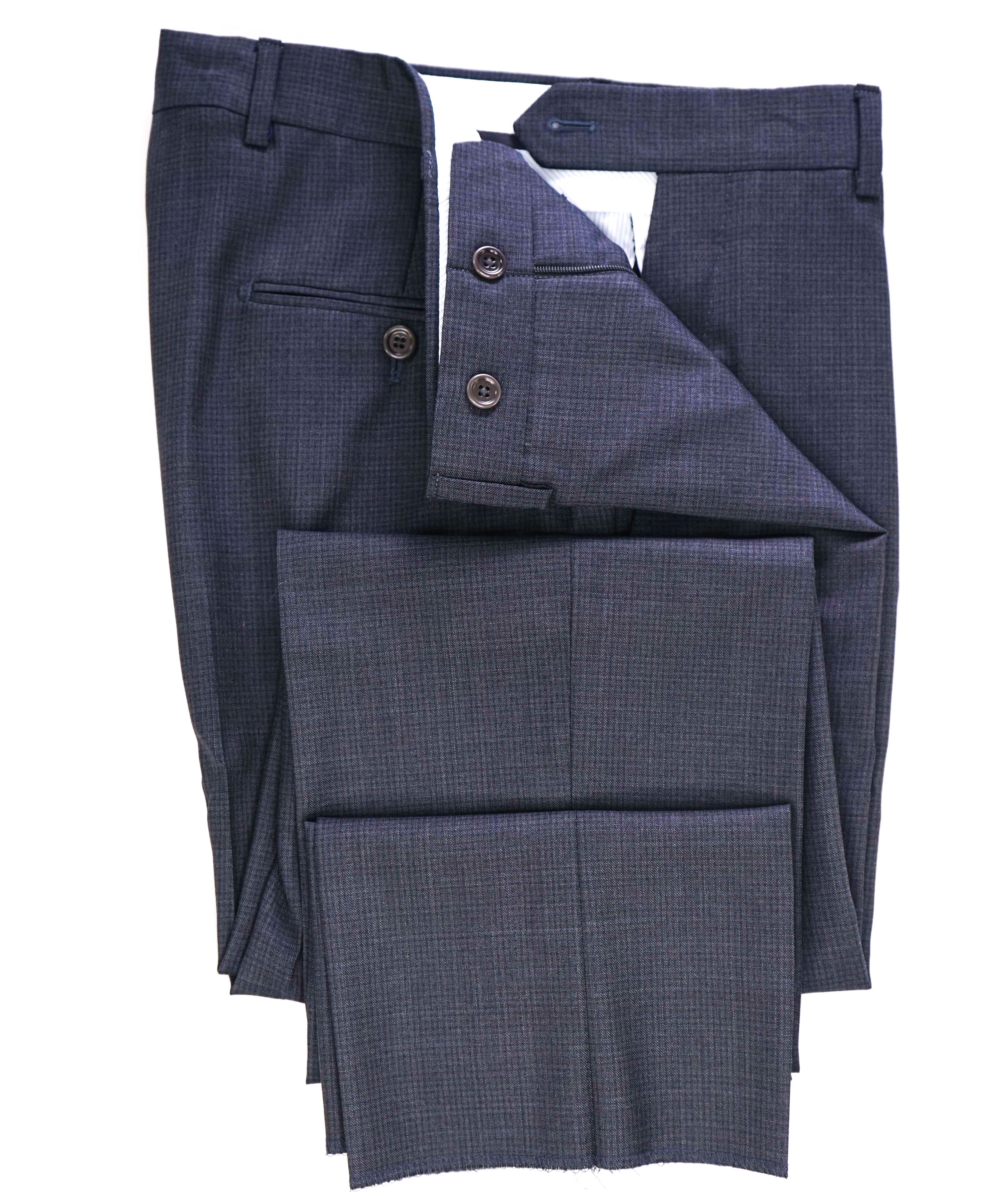 $425 SAKS FIFTH AVE -Wool Gray Check "Modern"MADE ITALY Flat Front Dress Pants- 32W