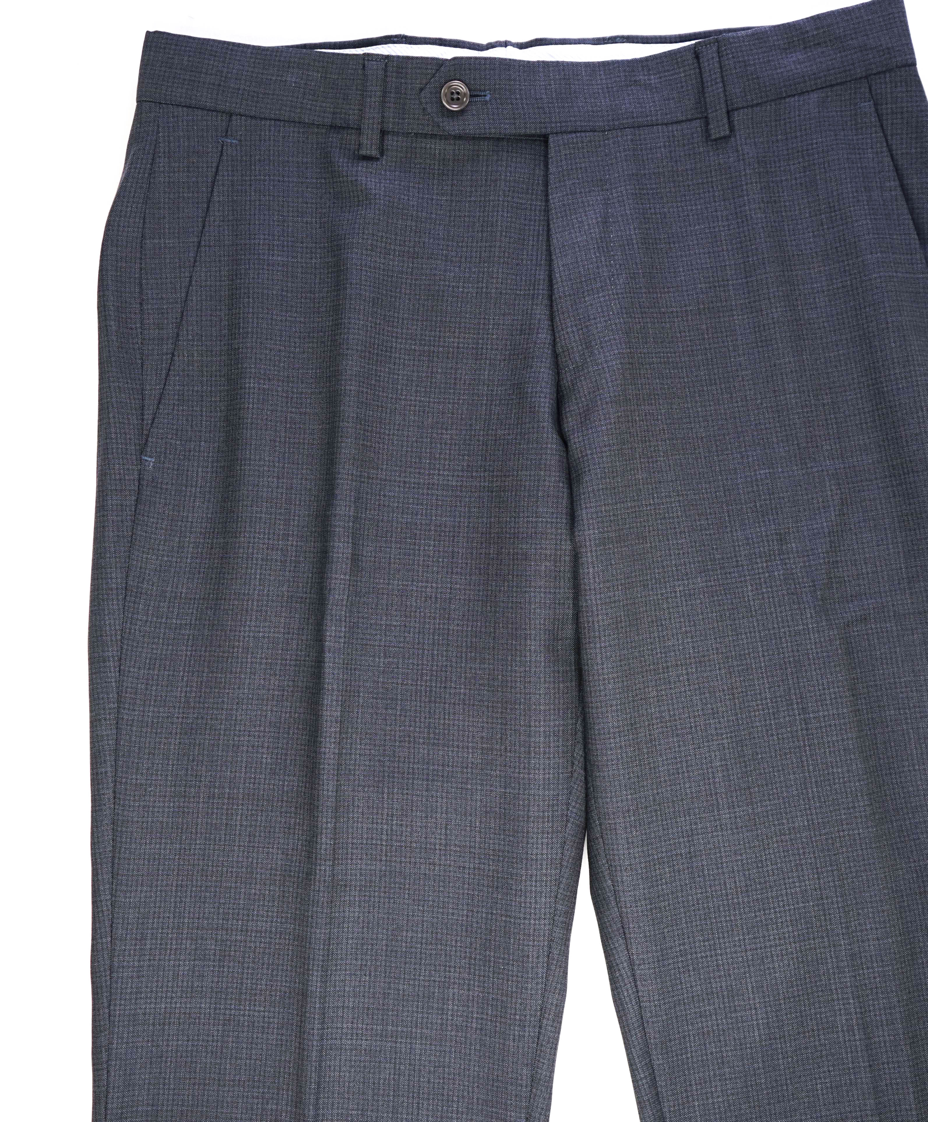 $425 SAKS FIFTH AVE -Wool Gray Check "Modern"MADE ITALY Flat Front Dress Pants- 32W