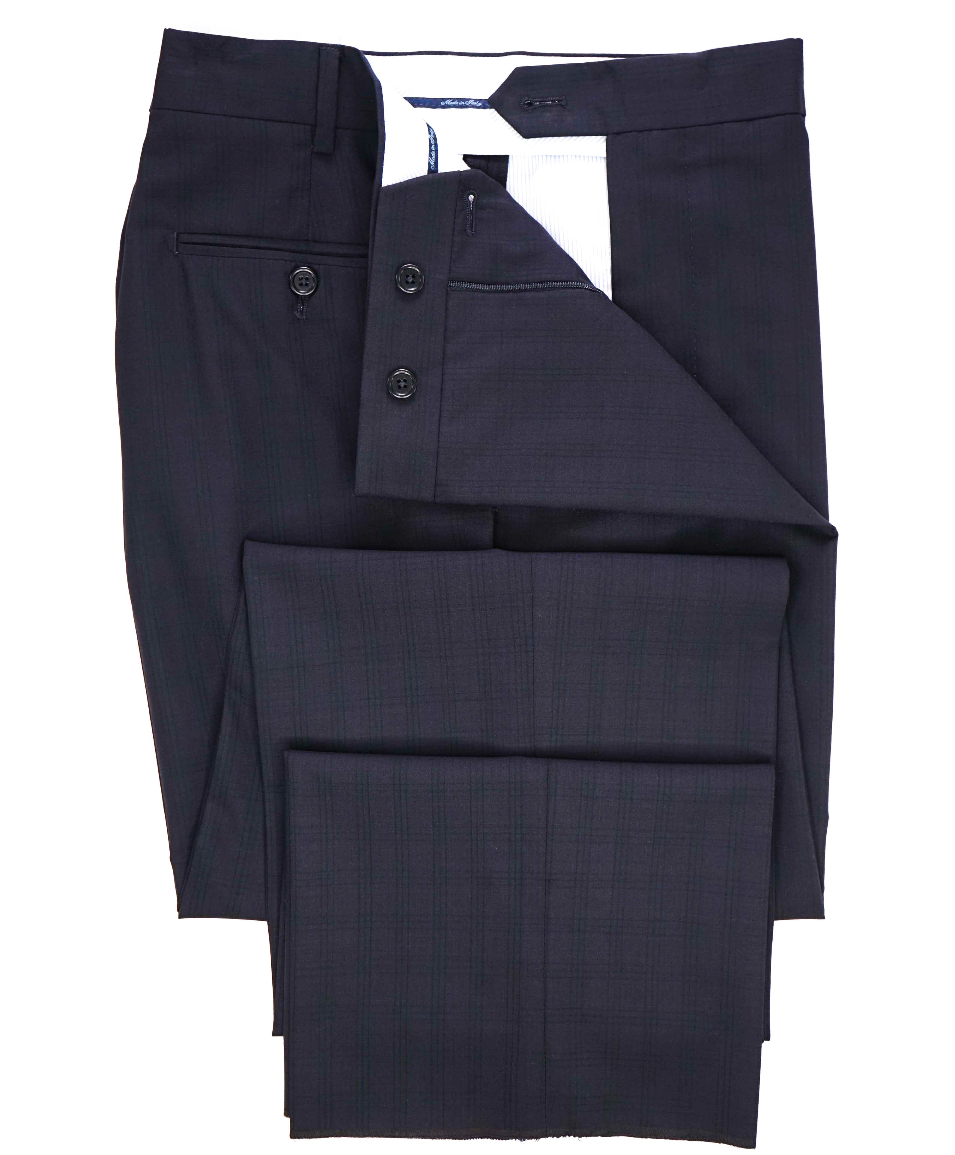 $425 SAKS FIFTH AVE - Navy Check *CLASSIC* MADE ITALY Flat Front Dress Pants - 40W