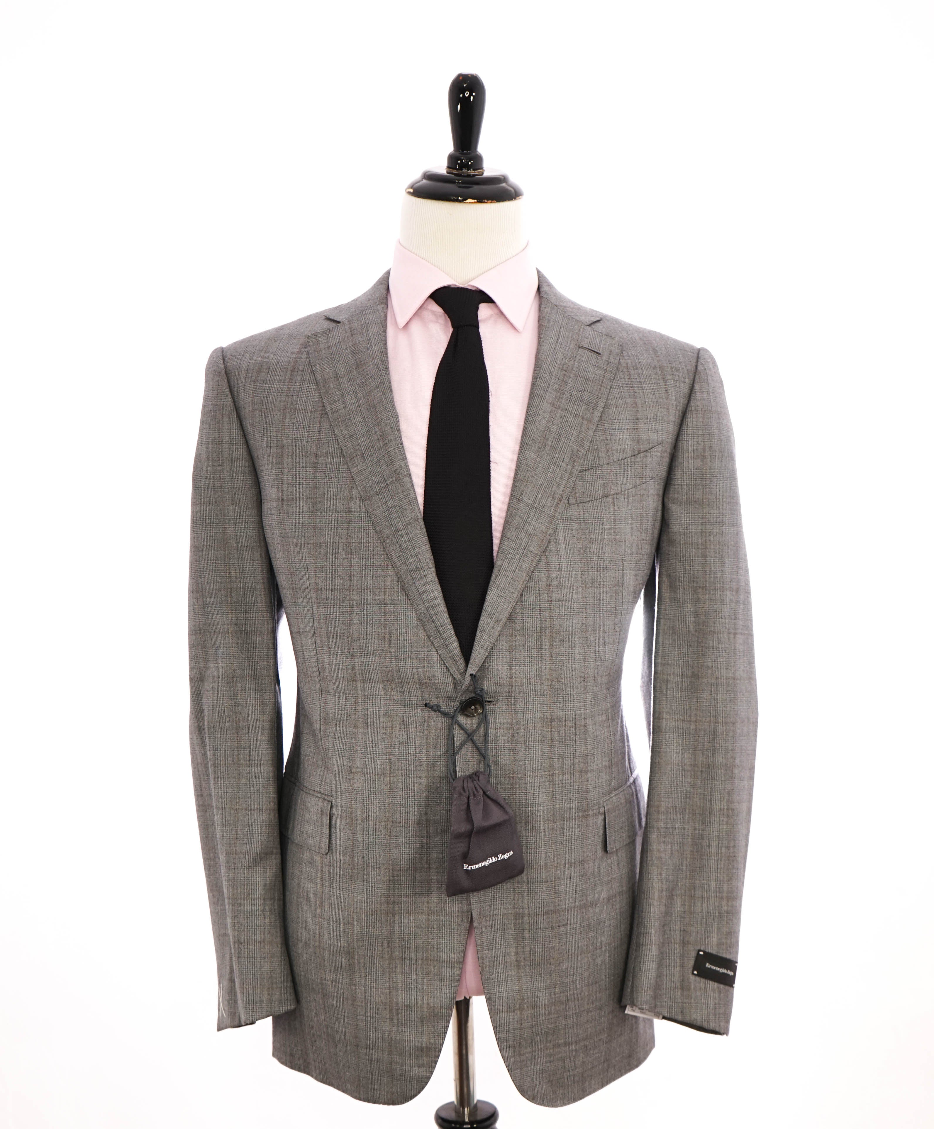 $3,950 ERMENEGILDO ZEGNA -"TROFEO 600" SILK Gray/Camel Check Suit - 46R 38W