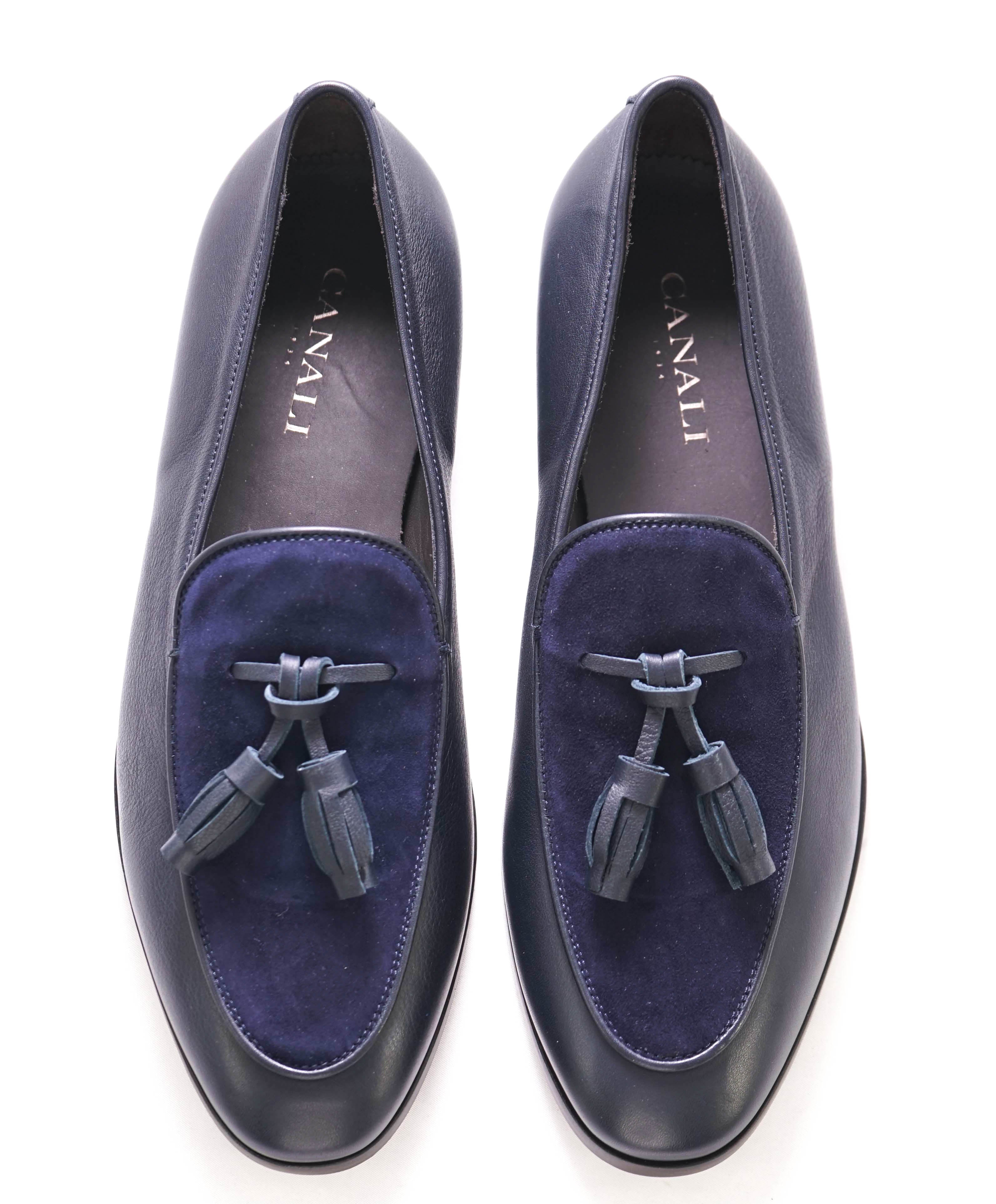 CANALI - Hand Stitched SUEDE/LEATHER Navy Blue Tassel Loafers - 8.5 US