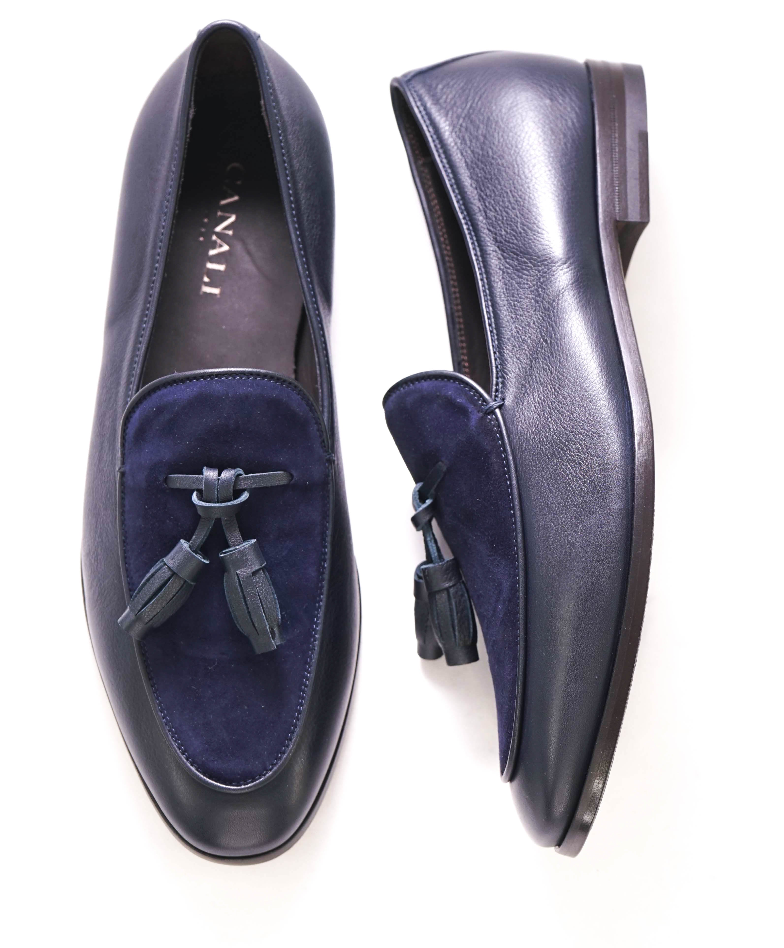 CANALI - Hand Stitched SUEDE/LEATHER Navy Blue Tassel Loafers - 8.5 US