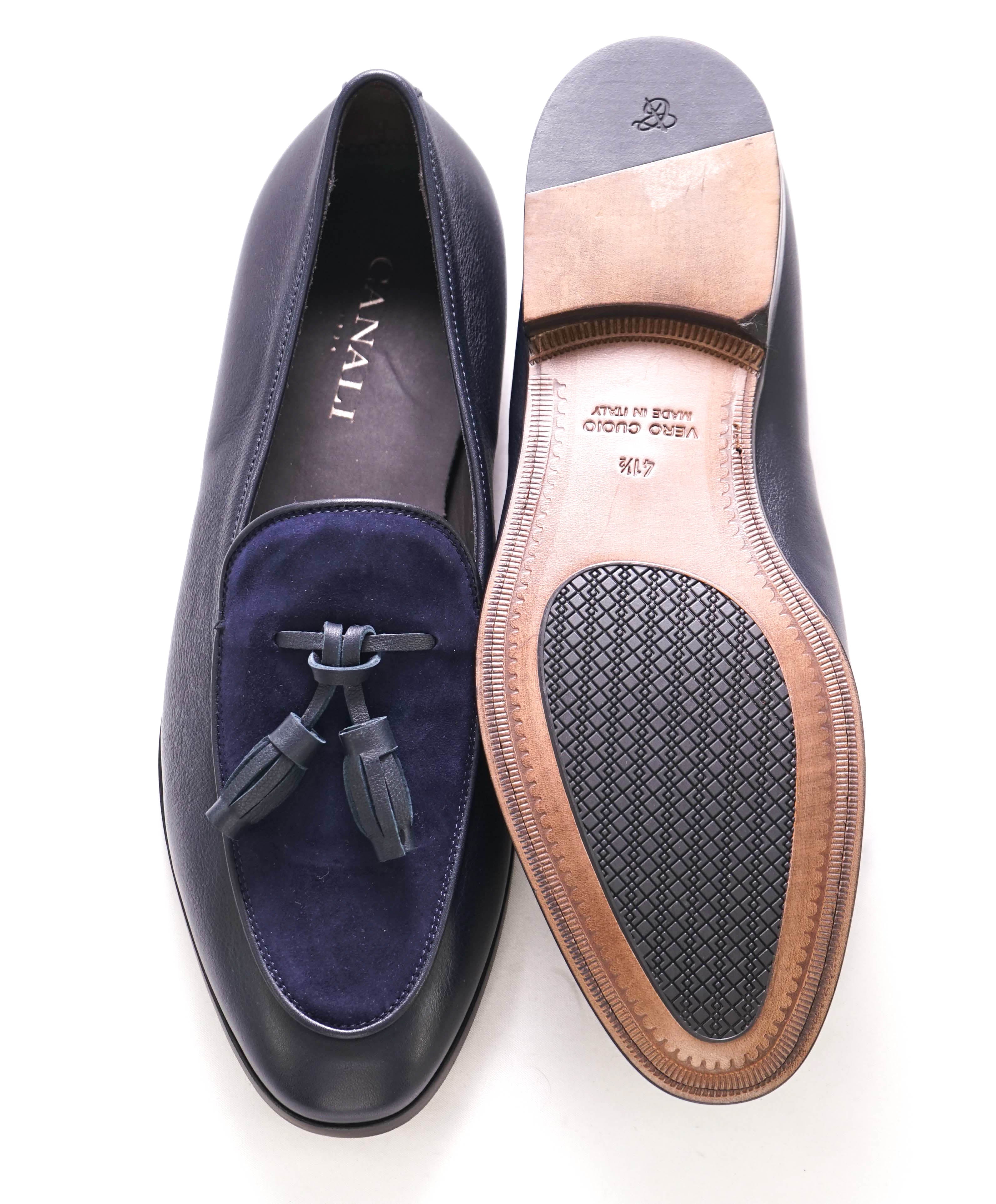 CANALI - Hand Stitched SUEDE/LEATHER Navy Blue Tassel Loafers - 8.5 US