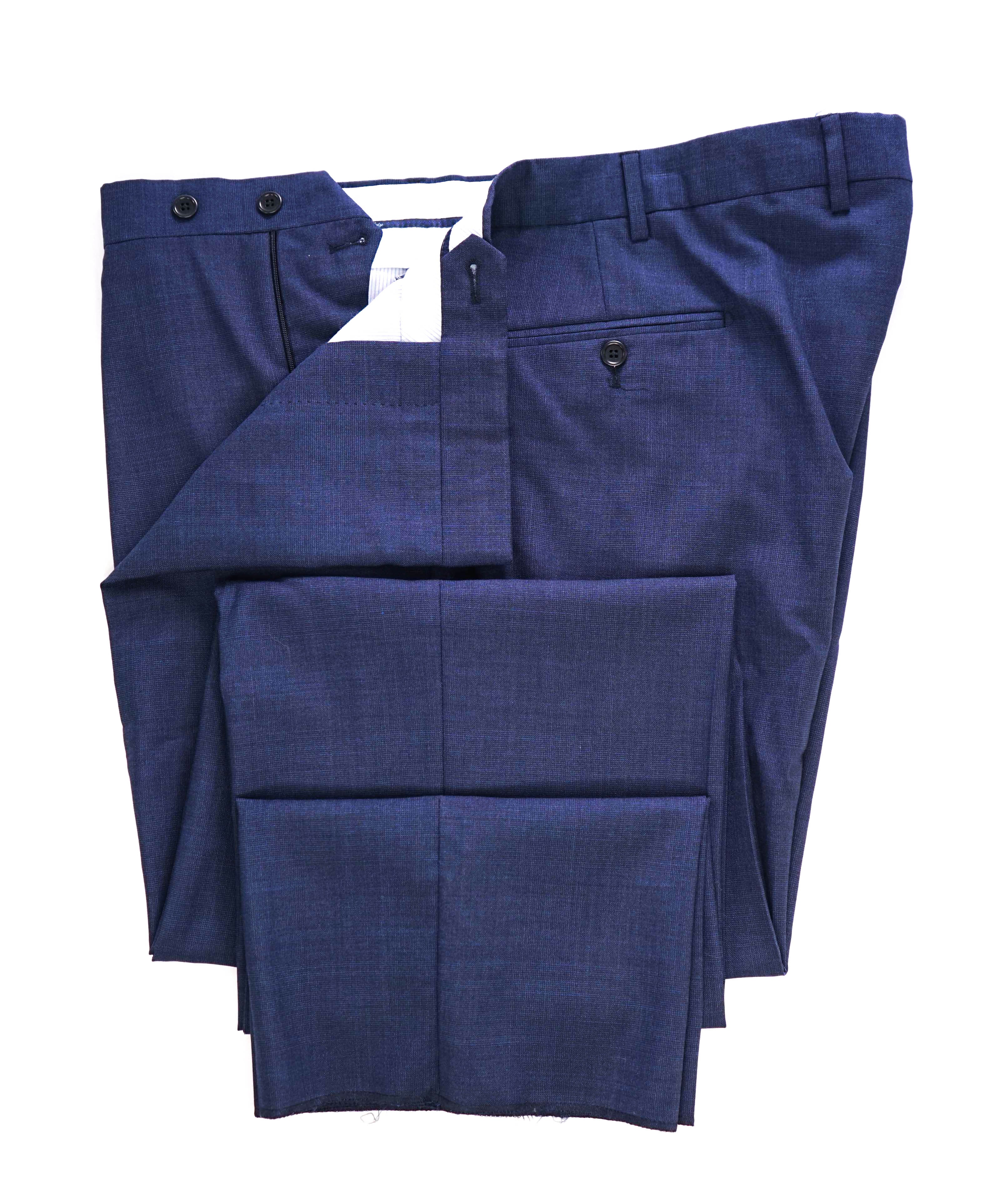 $425 SAKS FIFTH AVE -Wool Mid Blue "Classic"MADE ITALY Flat Front Dress Pants- 44W