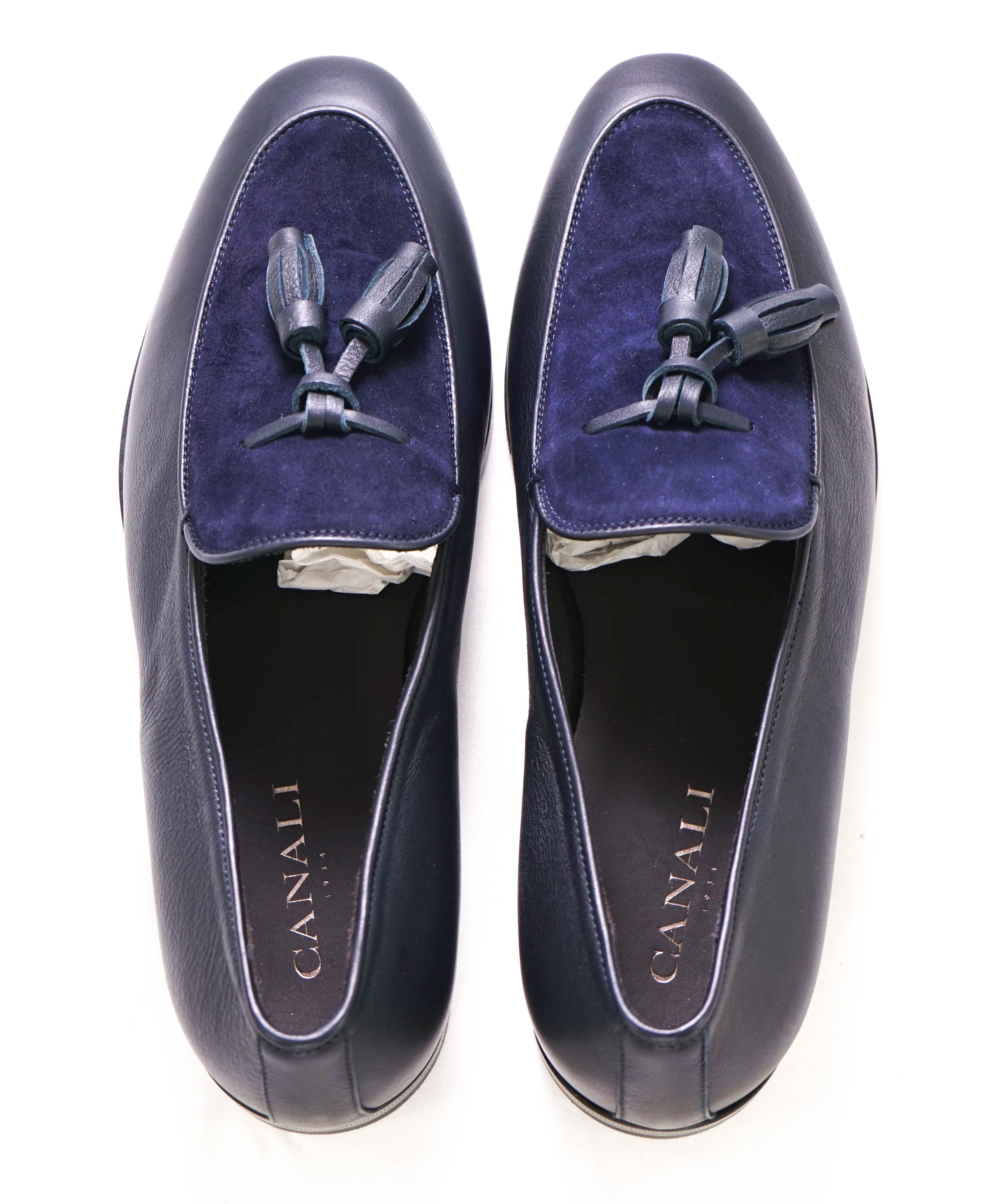 CANALI - Hand Stitched SUEDE/LEATHER Navy Blue Tassel Loafers - 8.5 US