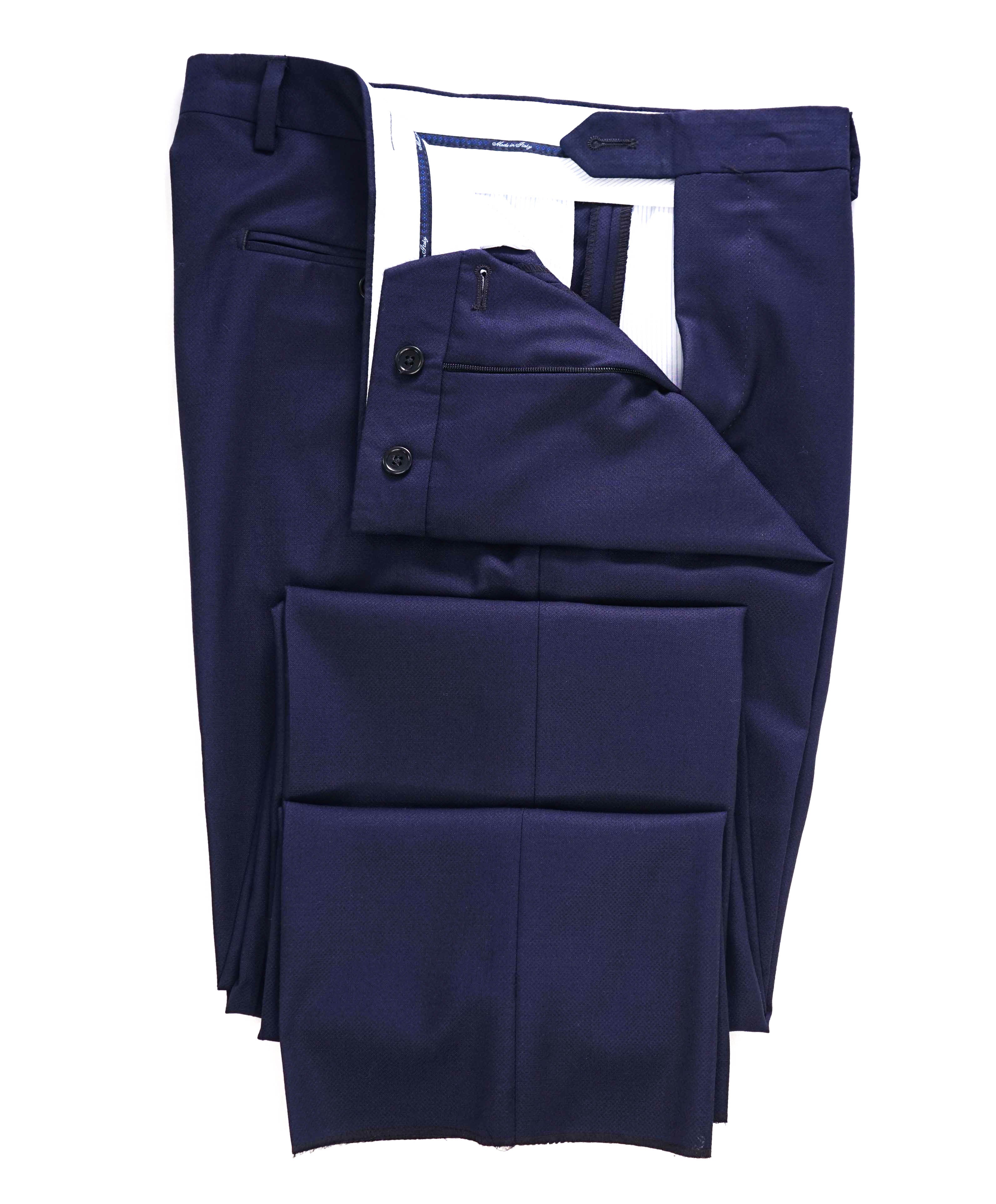 $425 SAKS FIFTH AVE - Blue Solid *Slim* MADE ITALY Flat Front Dress Pants - 32W