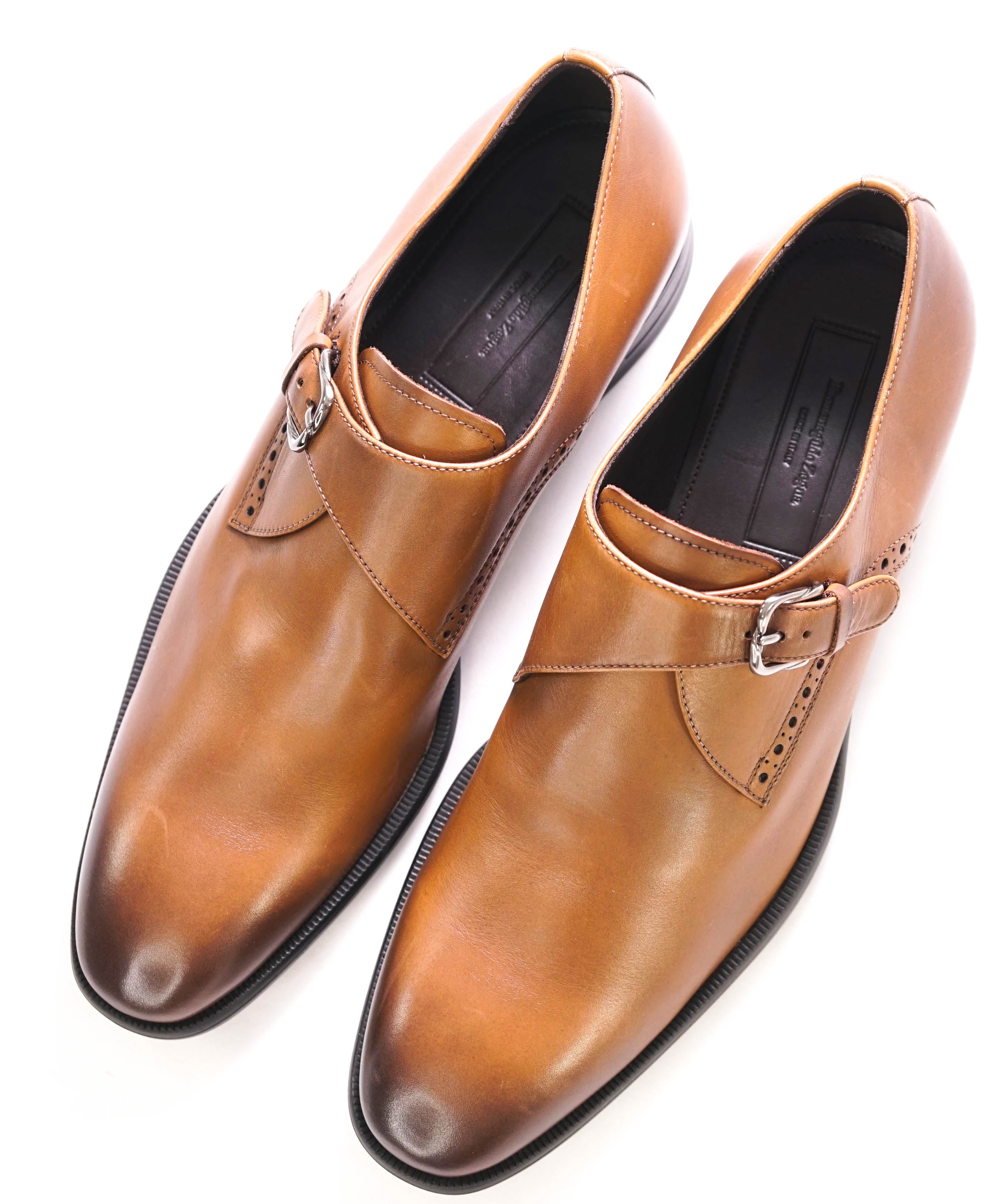 $960 ERMENEGILDO ZEGNA - "Sienna Flex" Brown Monk Strap Loafers - 11.5 US
