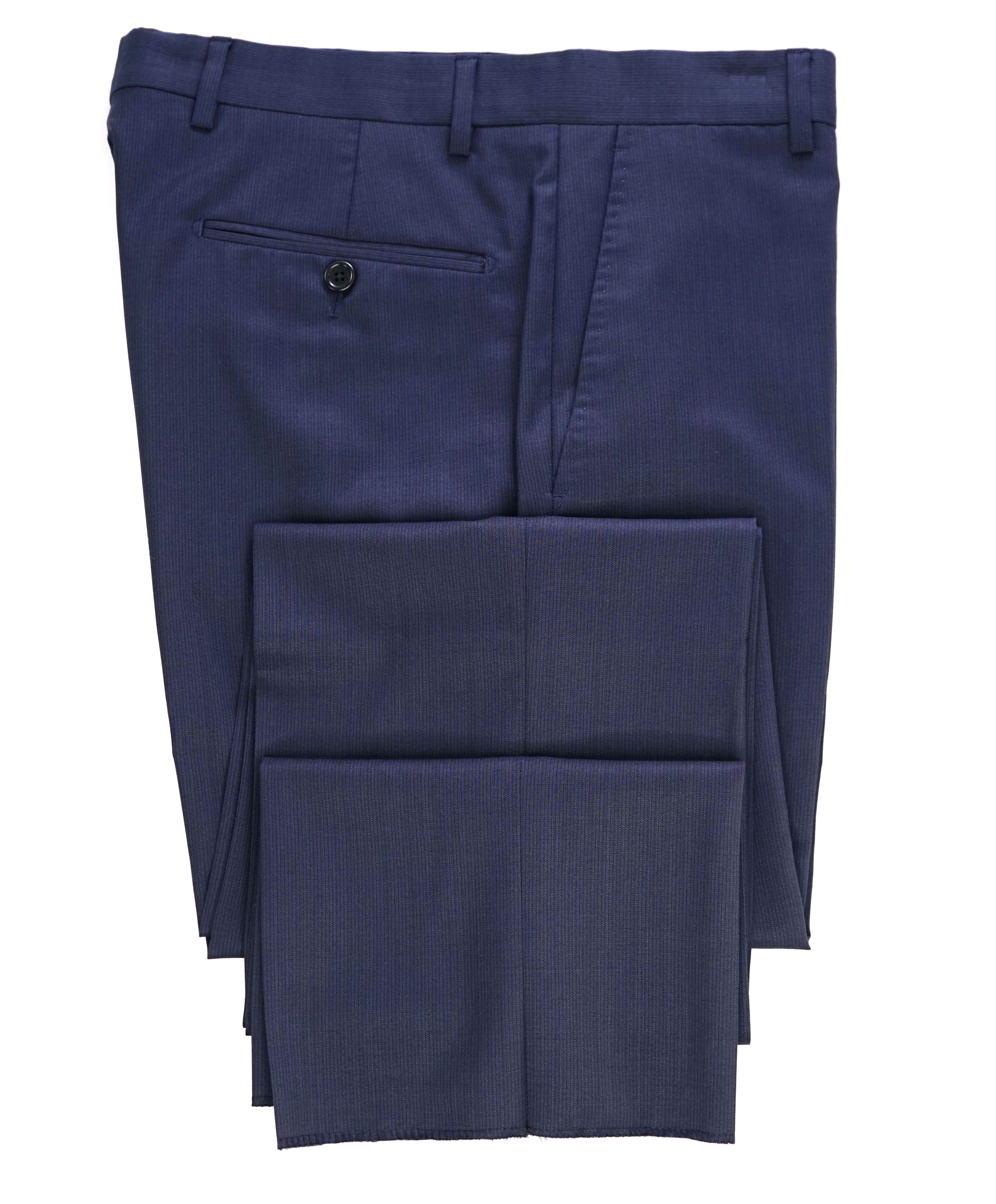 $425 SAKS FIFTH AVE - Wool/Silk Blue Texture MADE ITALY Flat Front Dress Pants - 32W