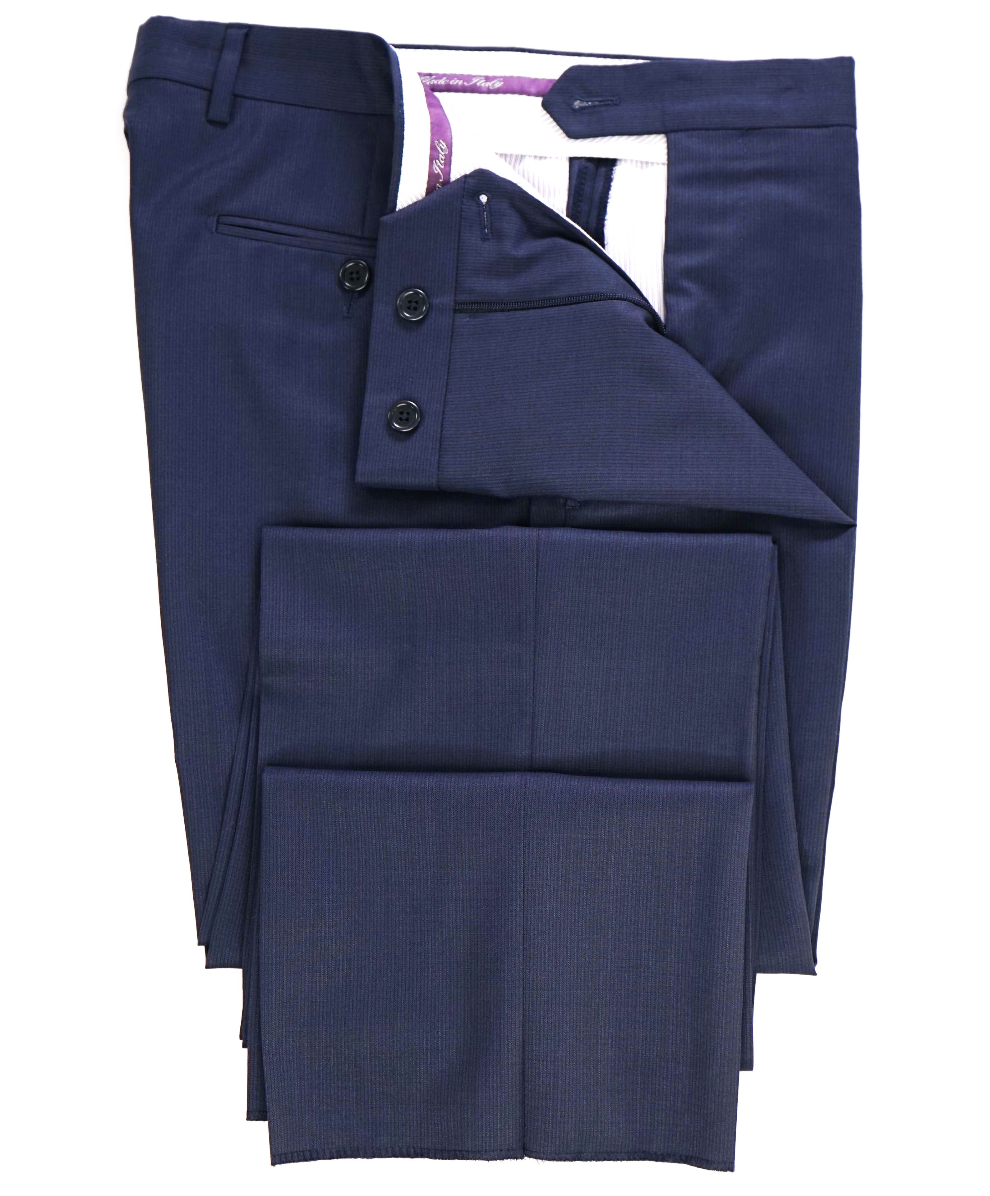 $425 SAKS FIFTH AVE - Wool/Silk Blue Texture MADE ITALY Flat Front Dress Pants - 32W