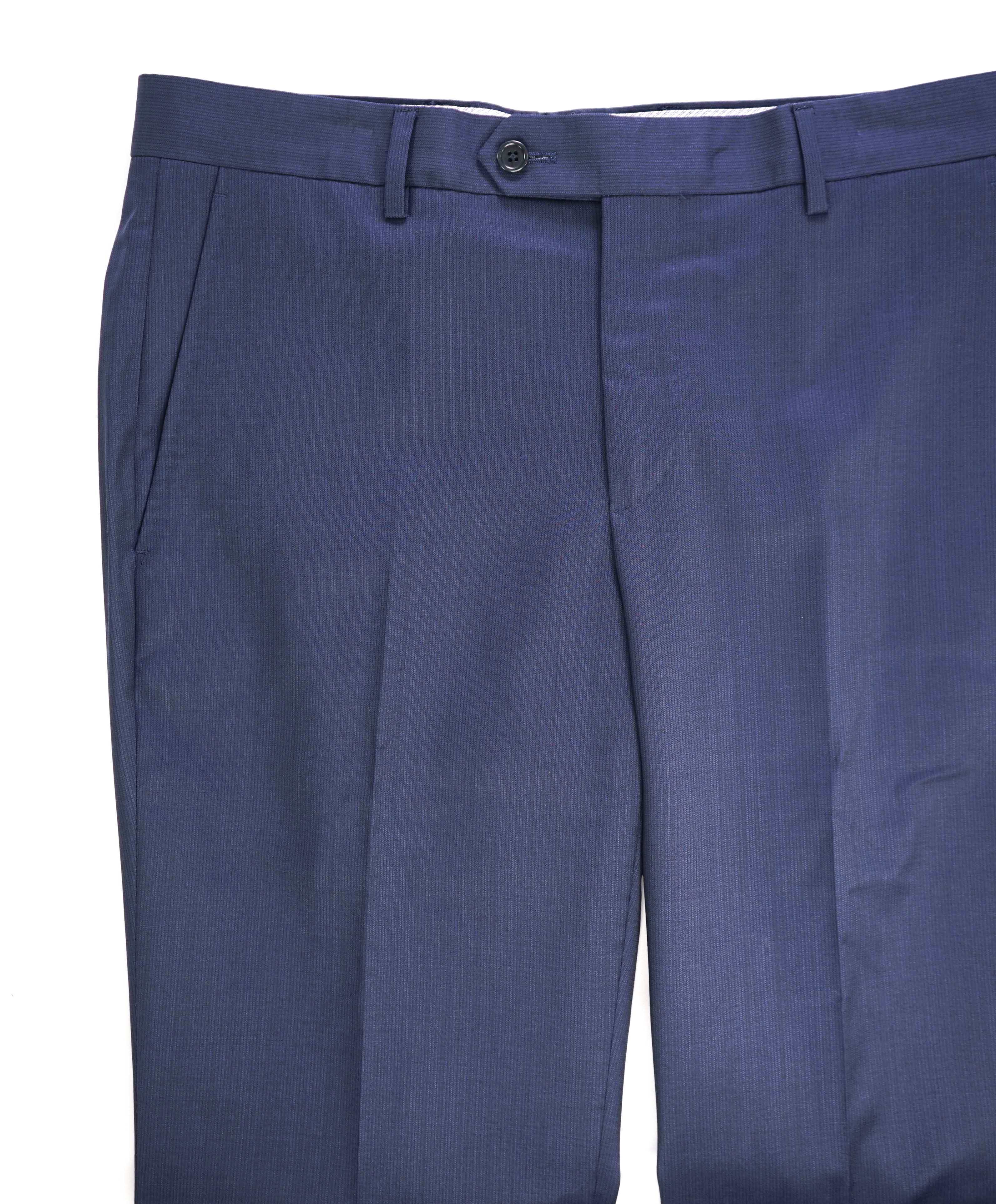 $425 SAKS FIFTH AVE - Wool/Silk Blue Texture MADE ITALY Flat Front Dress Pants - 32W